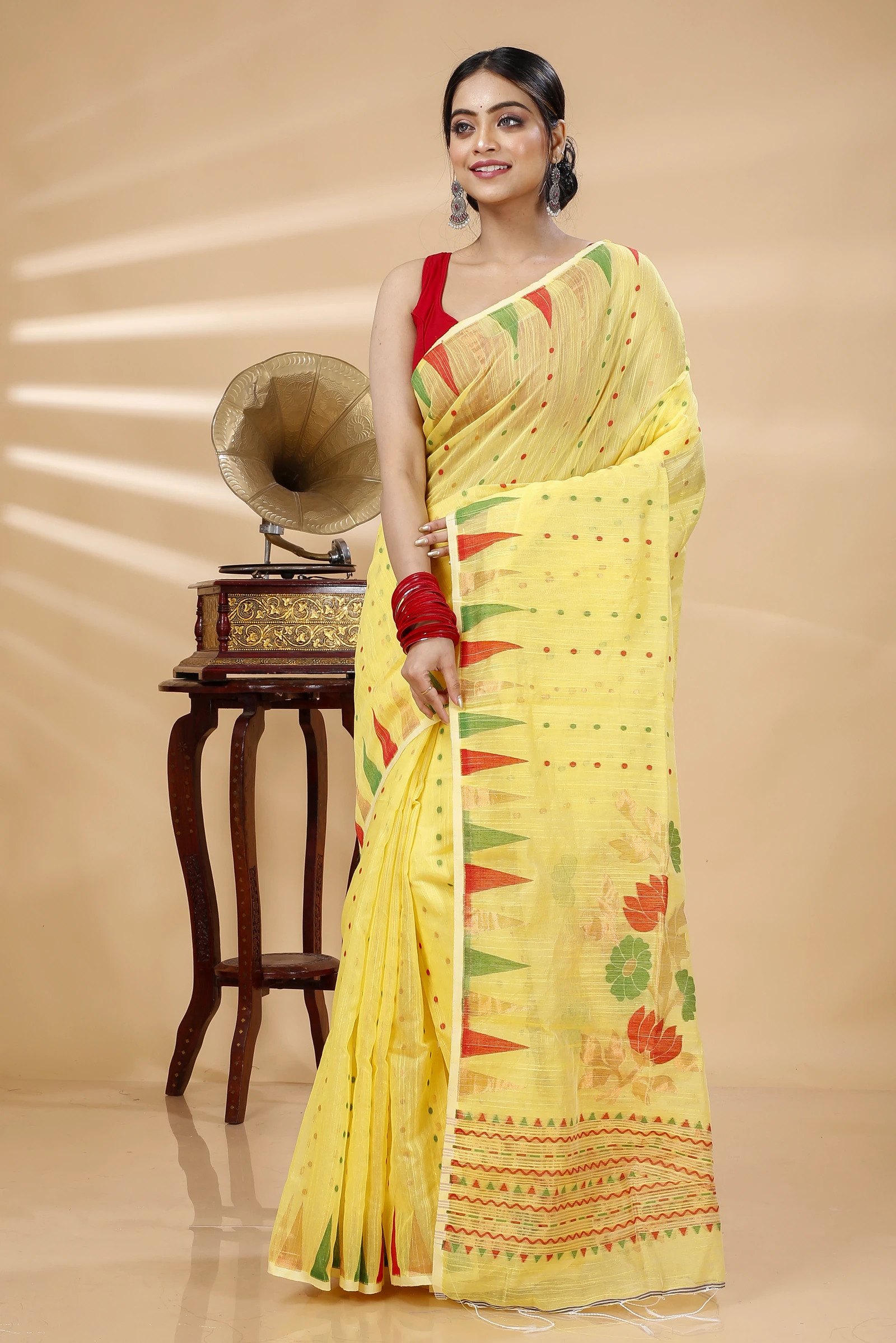 Yellow Blended Cotton Pilu Hand Loom Saree (1405)