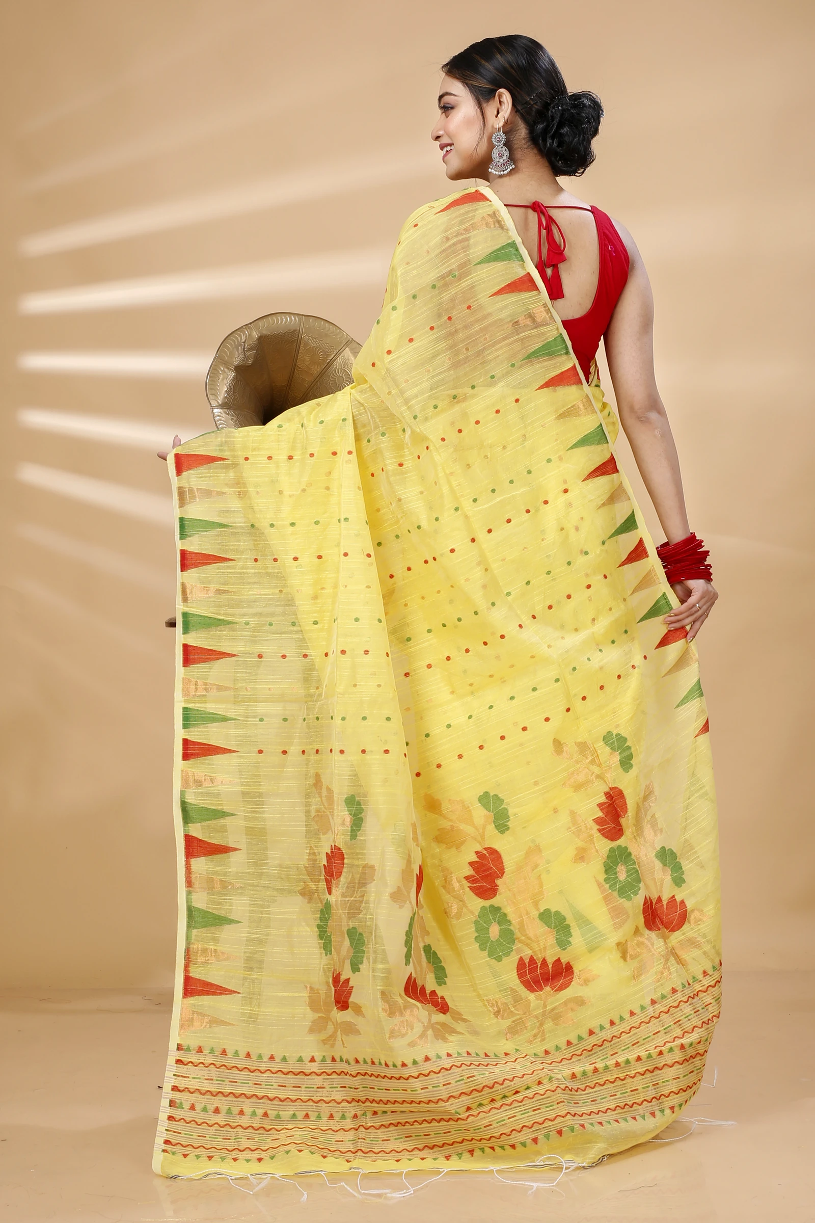 Yellow Blended Cotton Pilu Hand Loom Saree (1405)