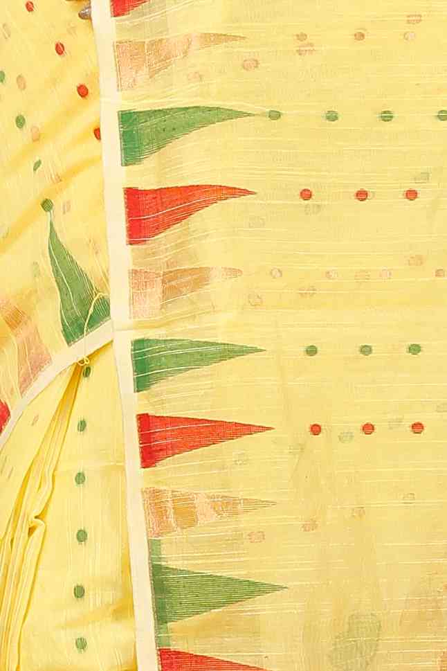 Yellow Blended Cotton Pilu Hand Loom Saree (1405)