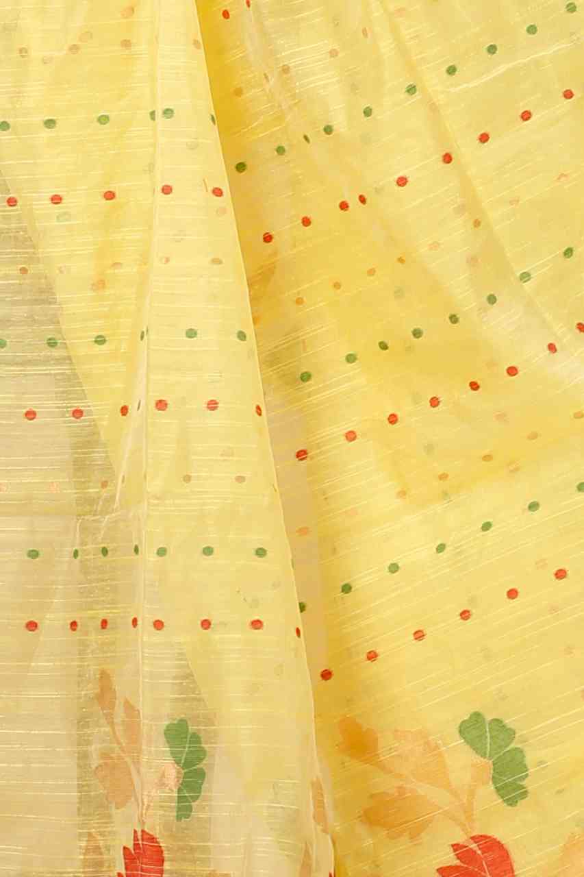 Yellow Blended Cotton Pilu Hand Loom Saree (1405)