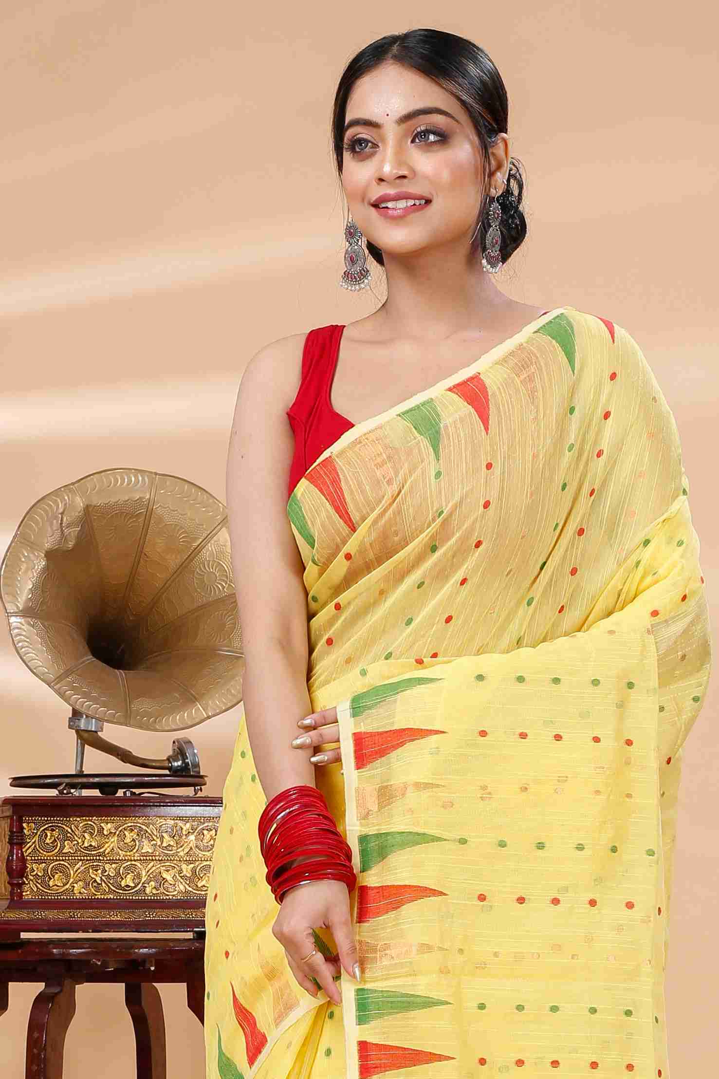 Yellow Blended Cotton Pilu Hand Loom Saree (1405)