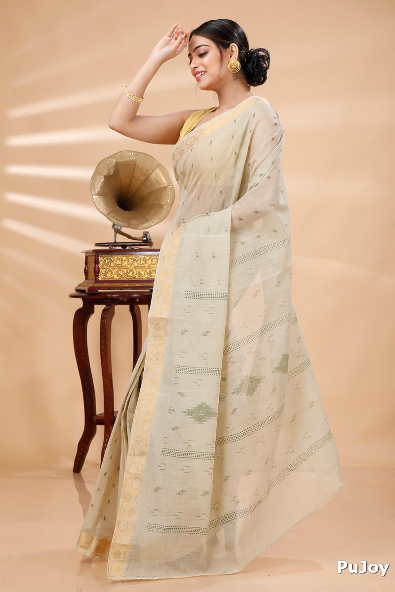 Cream Pure Cotton Porna Tant Saree Print (1406)