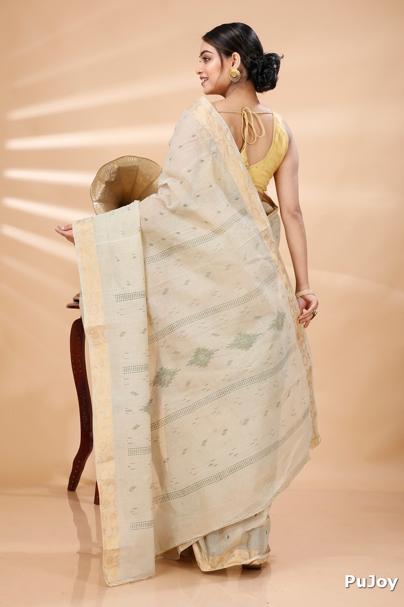 Cream Pure Cotton Porna Tant Saree Print (1406)