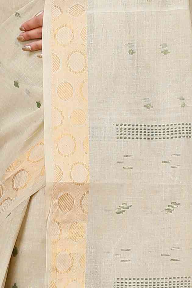 Cream Pure Cotton Porna Tant Saree Print (1406)