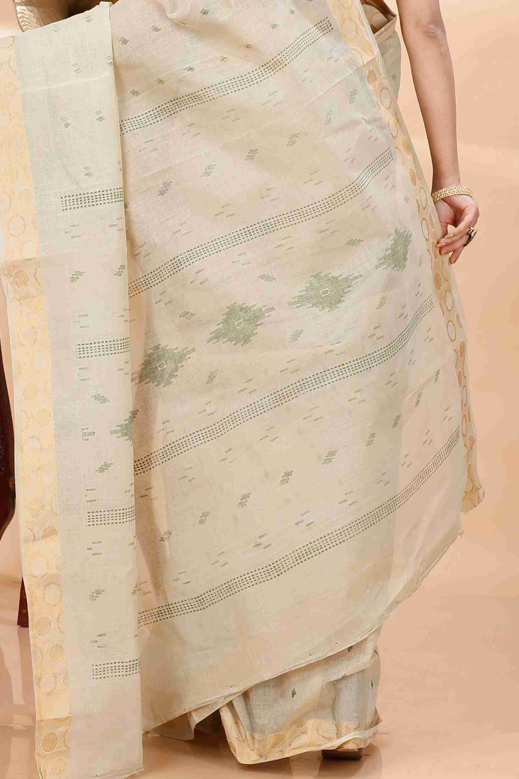 Cream Pure Cotton Porna Tant Saree Print (1406)