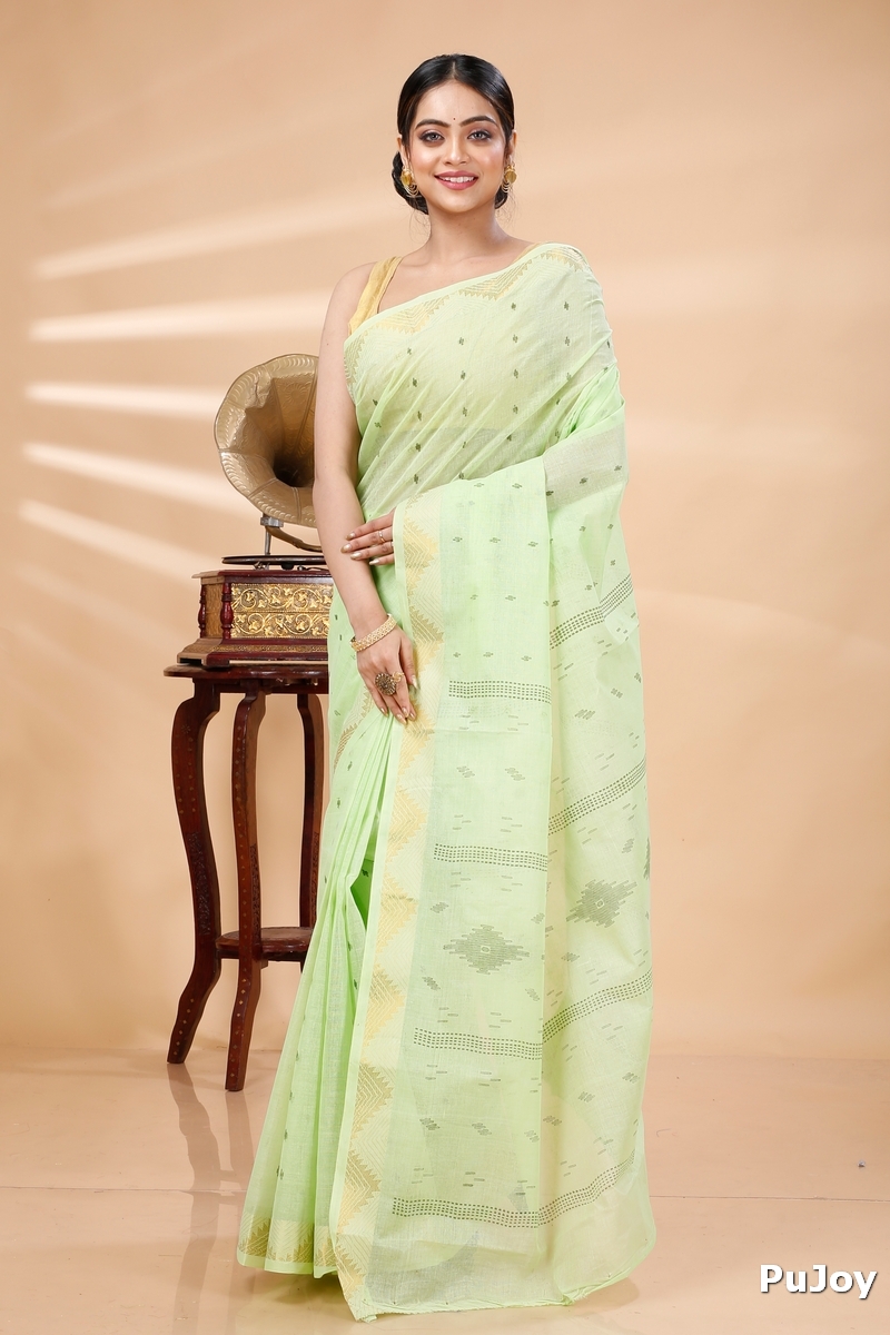 Light Green Pure Cotton Porna Tant Saree Print (1408)