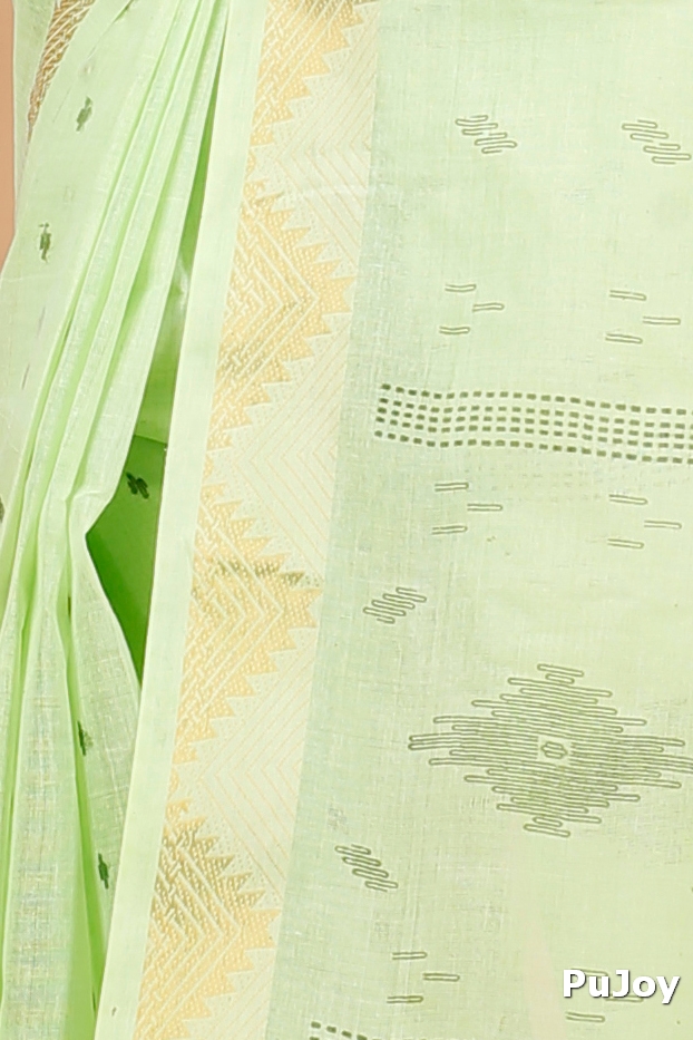 Light Green Pure Cotton Porna Tant Saree Print (1408)