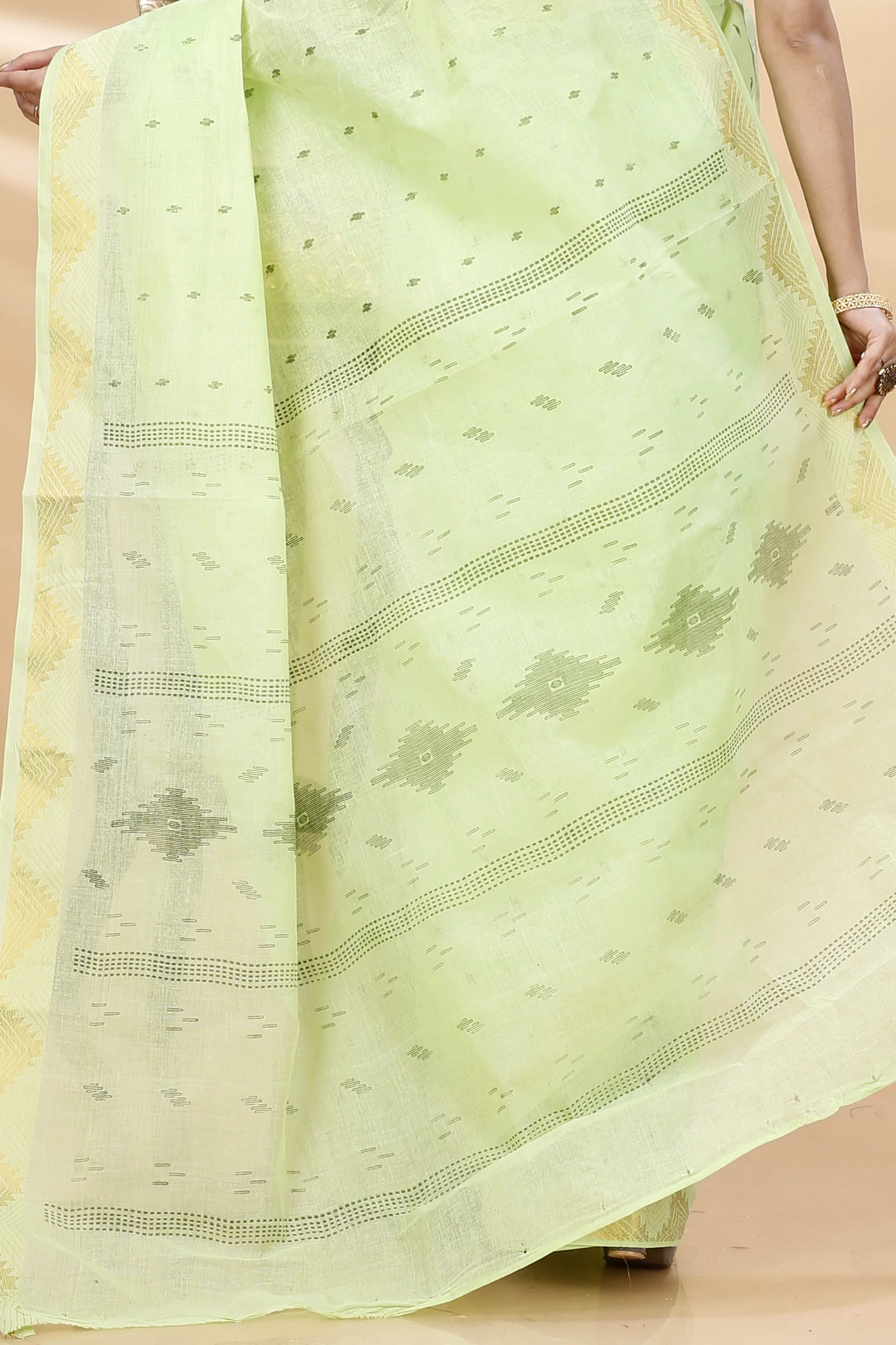 Light Green Pure Cotton Porna Tant Saree Print (1408)