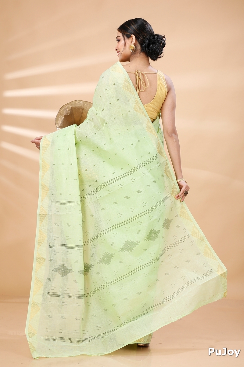 Light Green Pure Cotton Porna Tant Saree Print (1408)