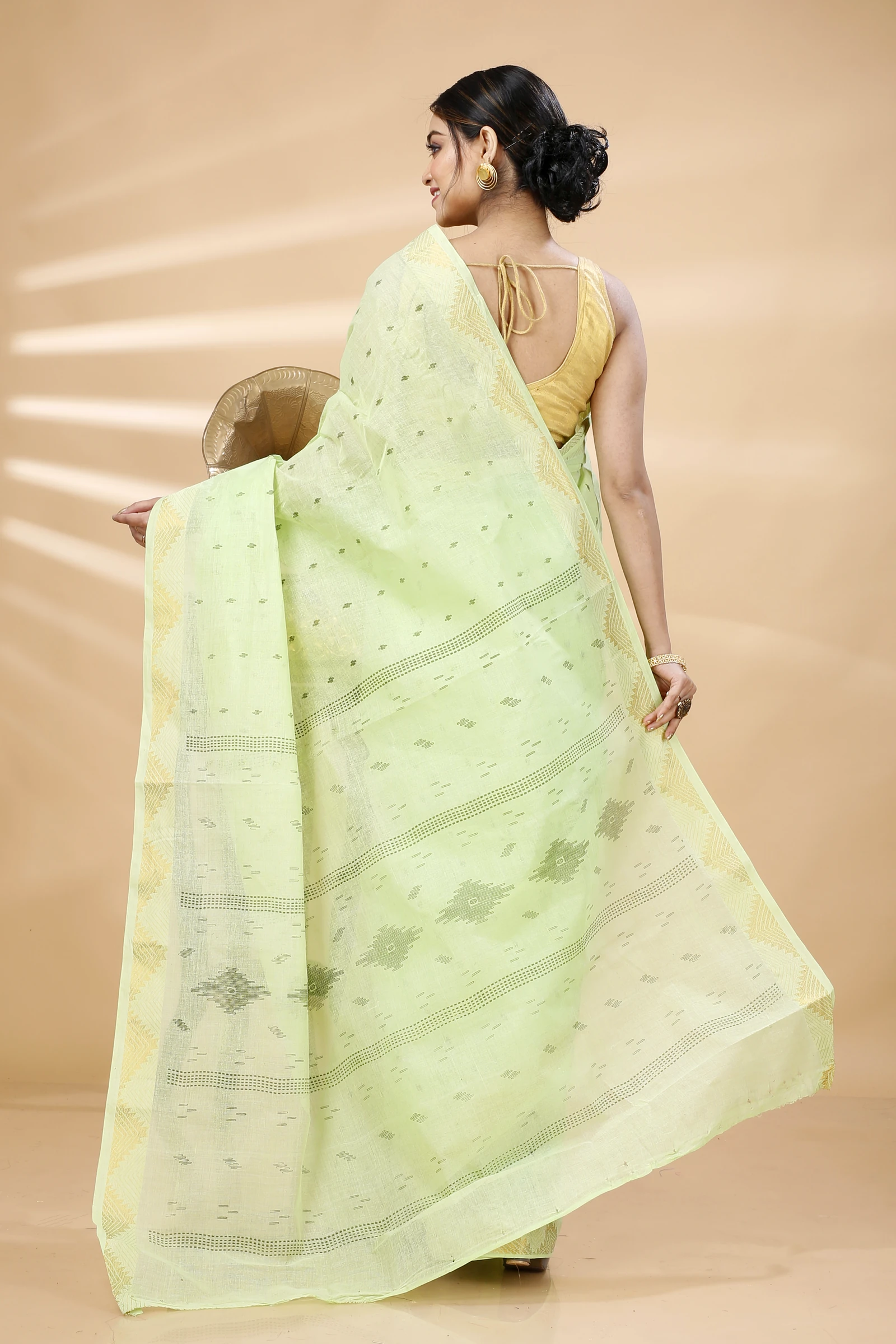 Light Green Pure Cotton Porna Tant Saree Print (1408)