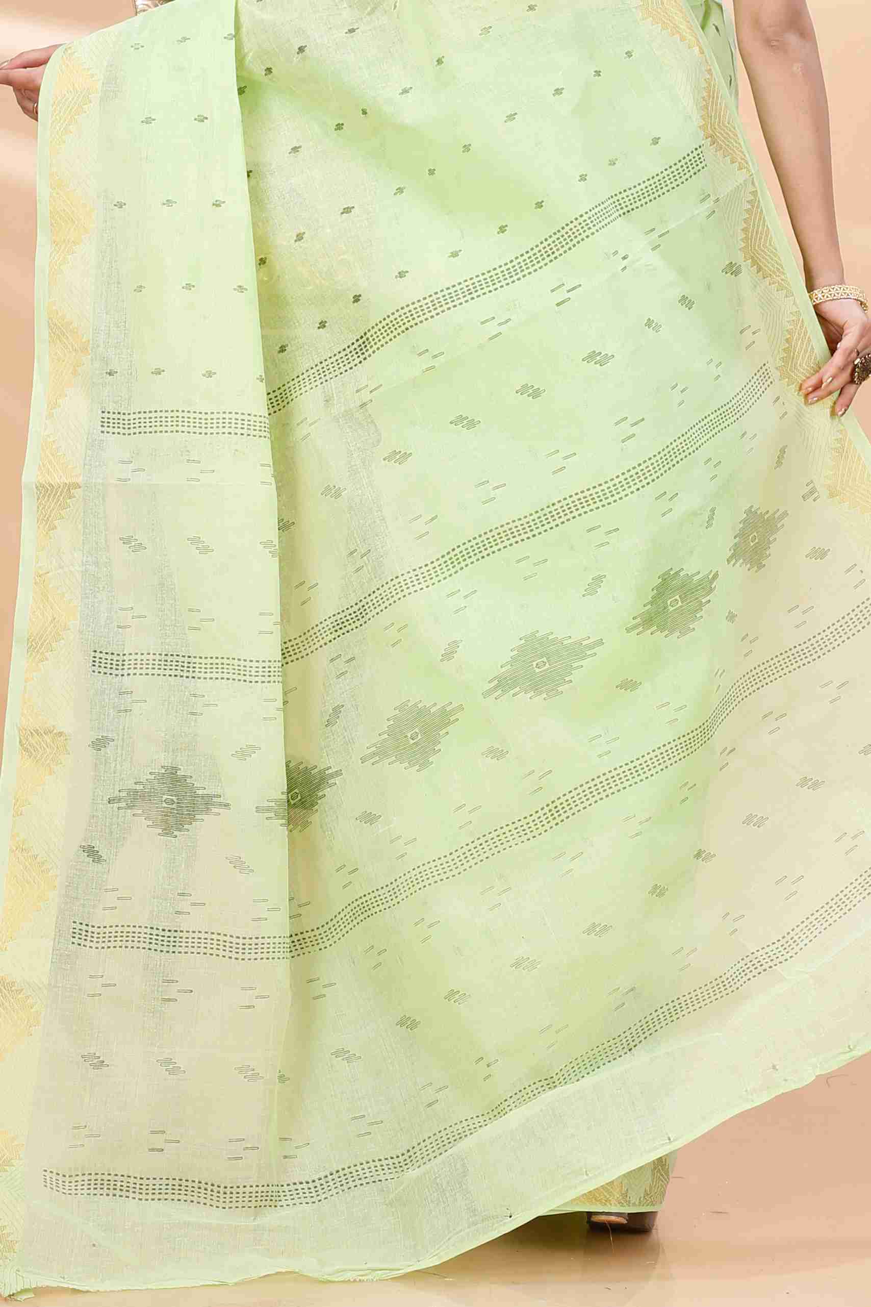 Light Green Pure Cotton Porna Tant Saree Print (1408)