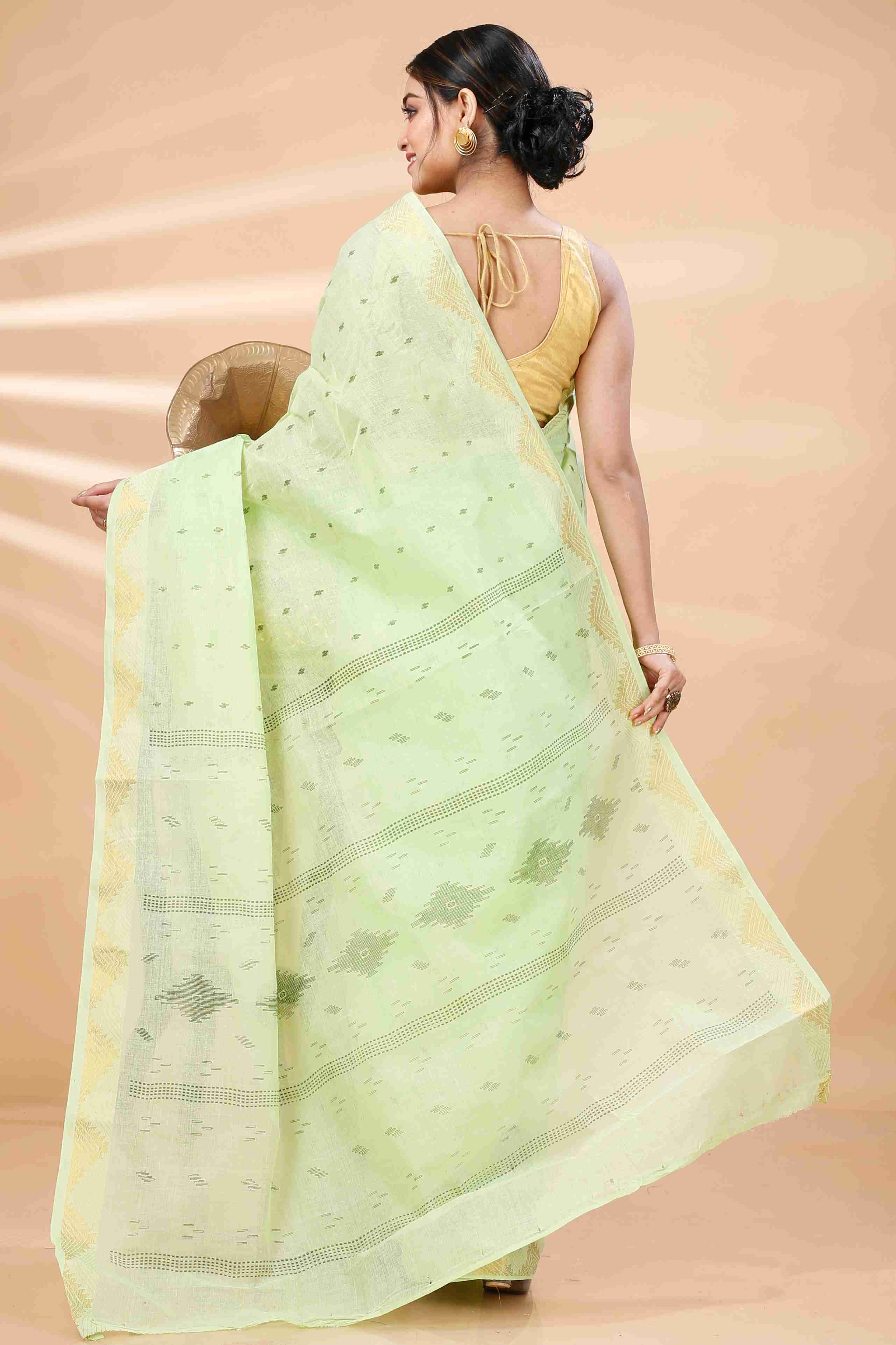 Light Green Pure Cotton Porna Tant Saree Print (1408)