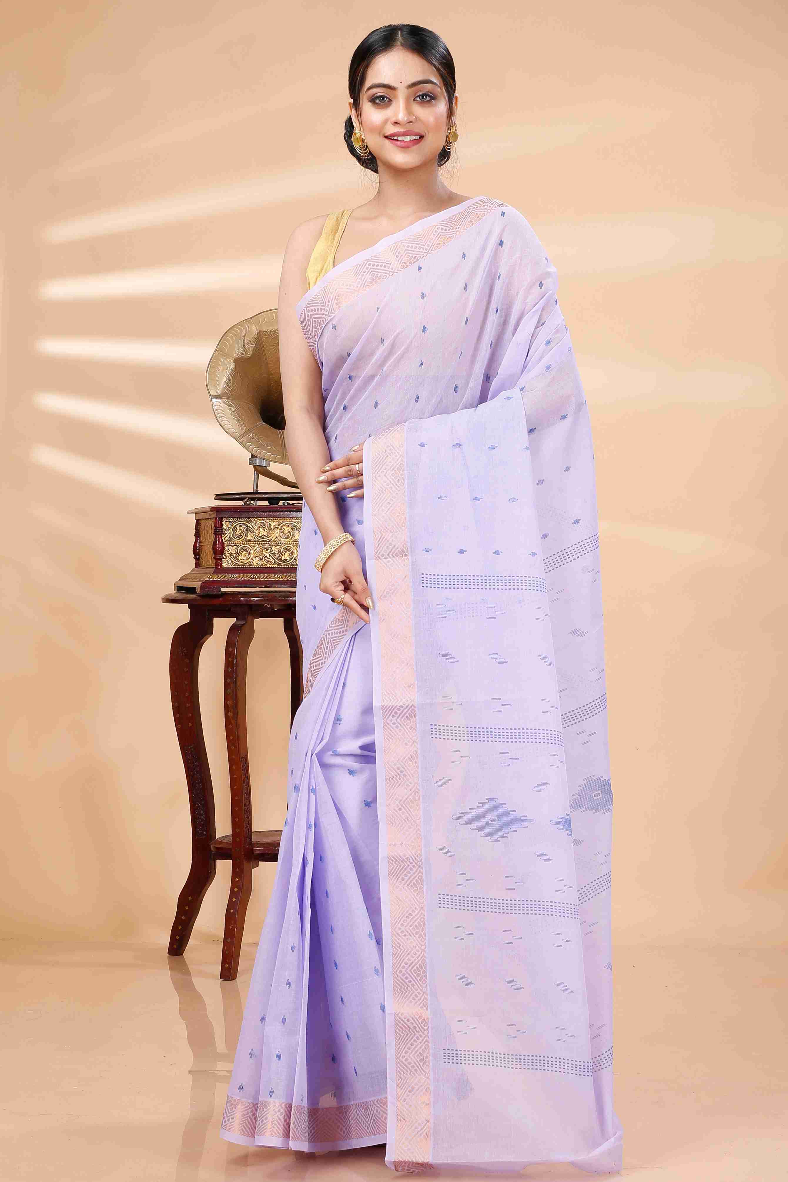 Purpel Pure Cotton Porna Tant Saree Print (1409)