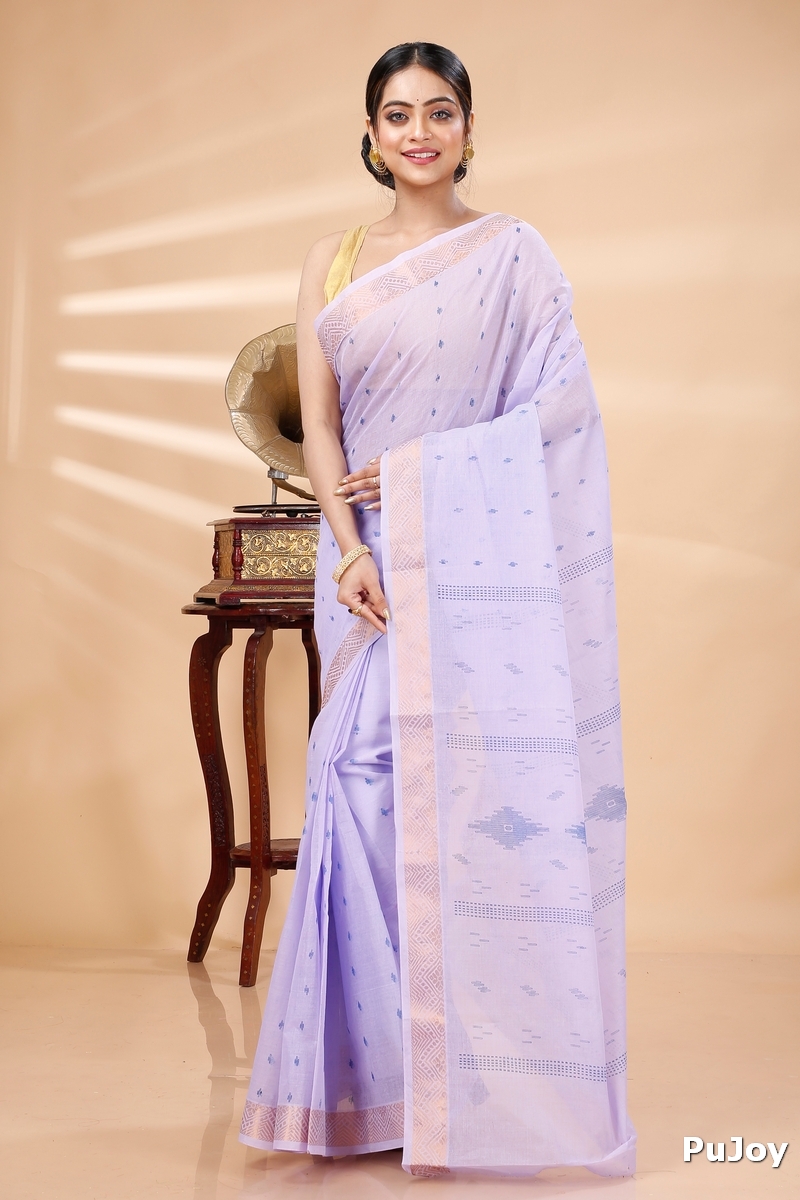 Purpel Pure Cotton Porna Tant Saree Print (1409)
