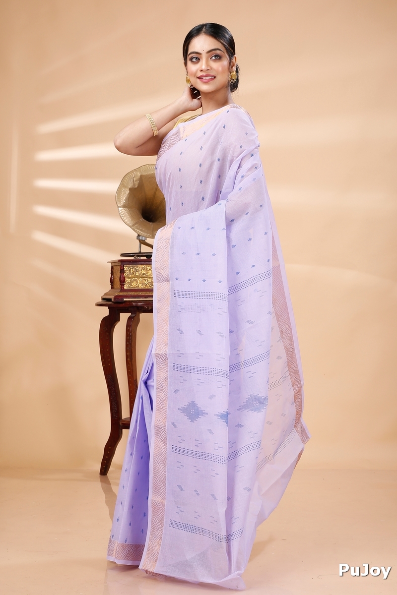 Purpel Pure Cotton Porna Tant Saree Print (1409)