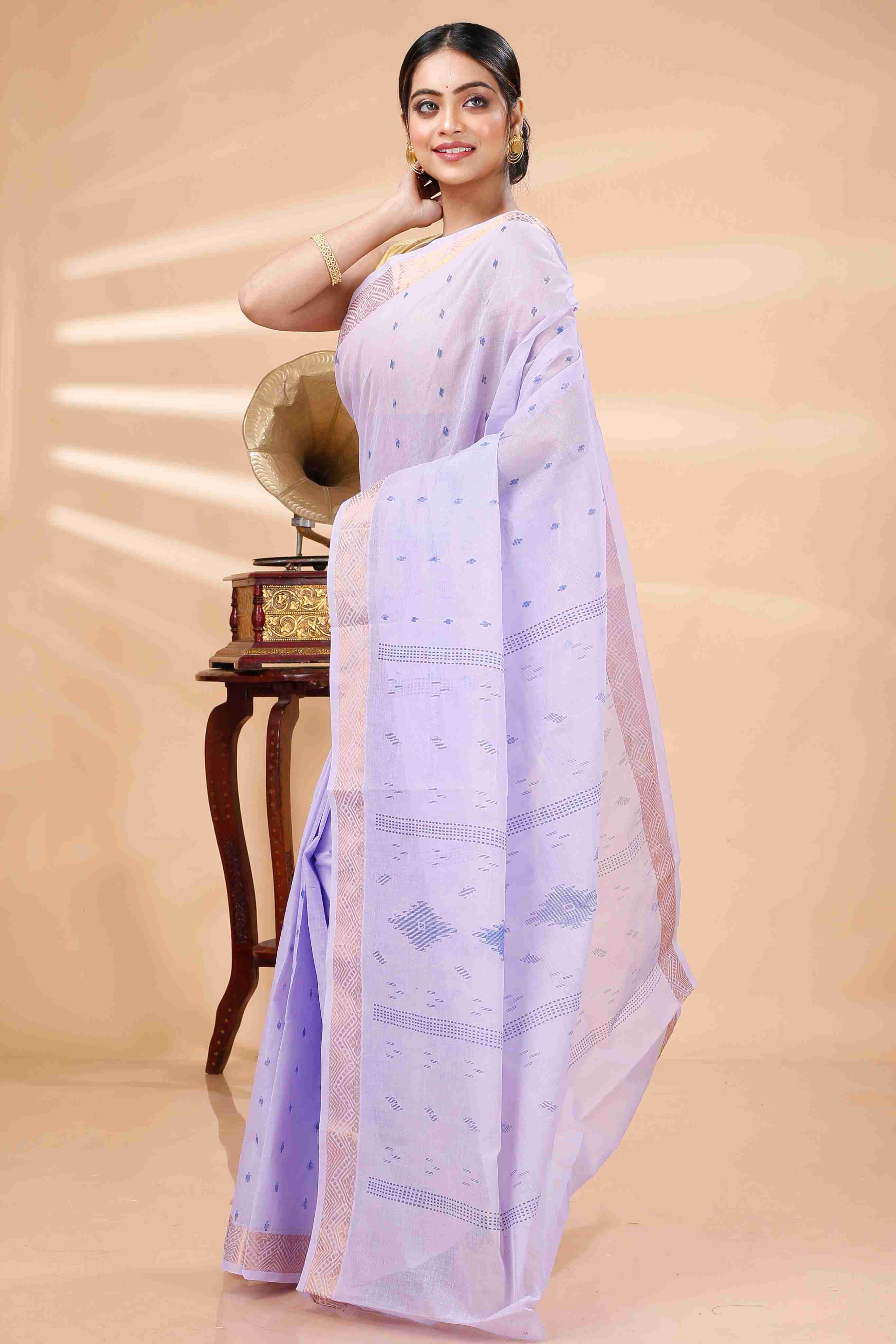Purpel Pure Cotton Porna Tant Saree Print (1409)