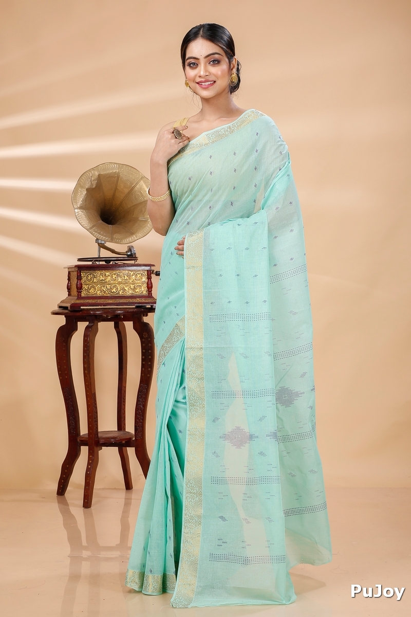 Light Green Pure Cotton Porna Tant Saree Print (1410)