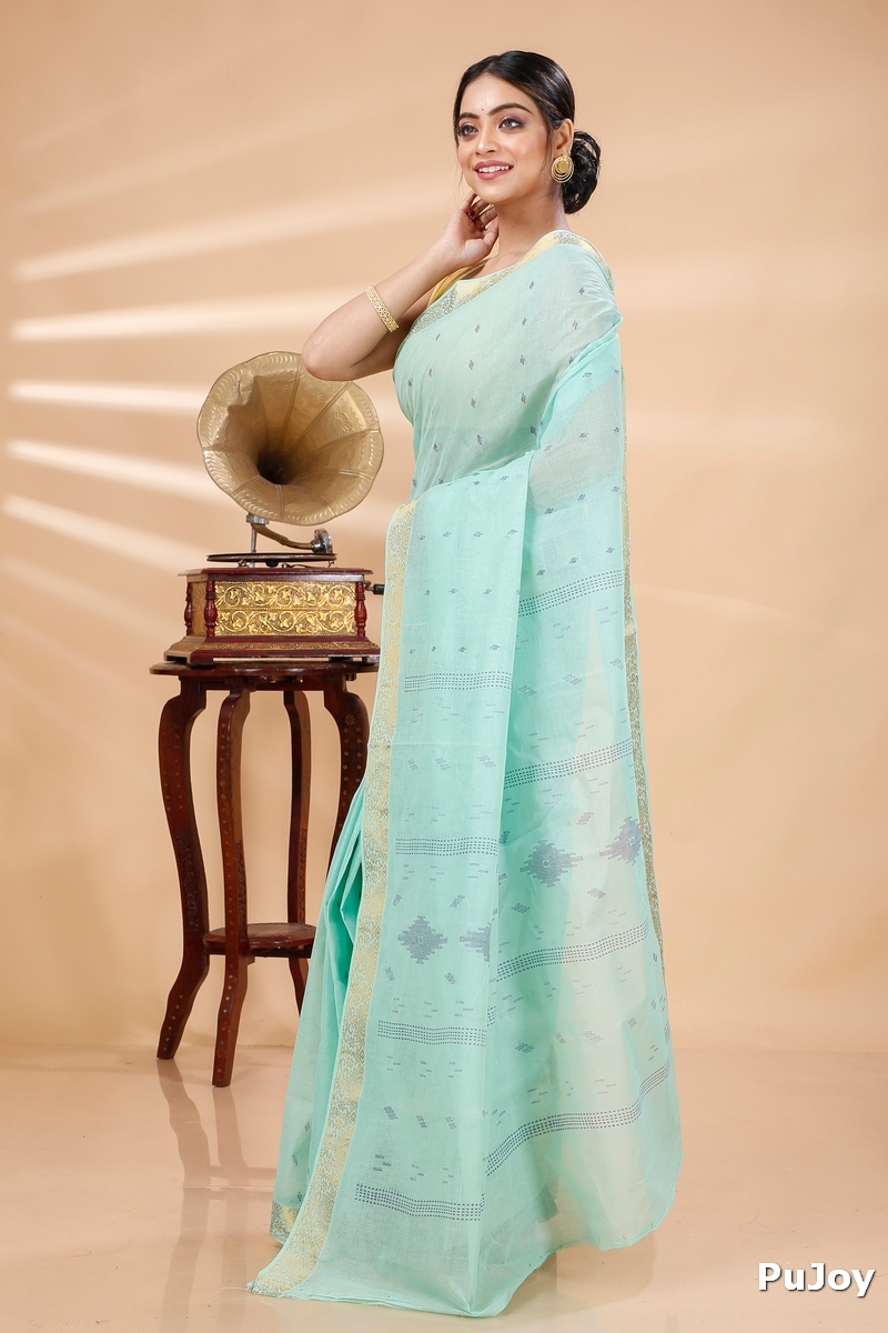 Light Green Pure Cotton Porna Tant Saree Print (1410)