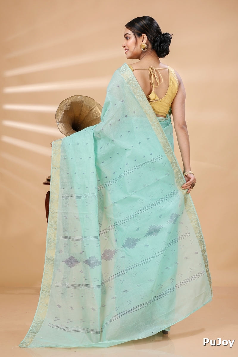 Light Green Pure Cotton Porna Tant Saree Print (1410)