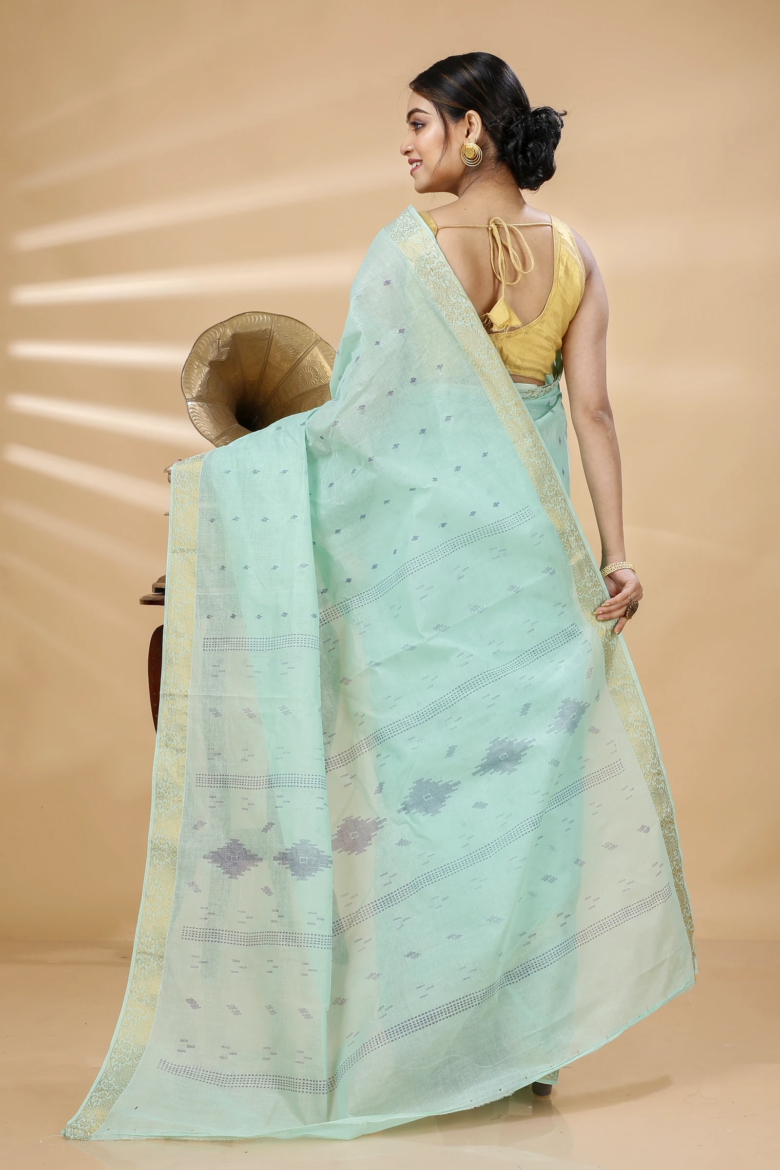 Light Green Pure Cotton Porna Tant Saree Print (1410)