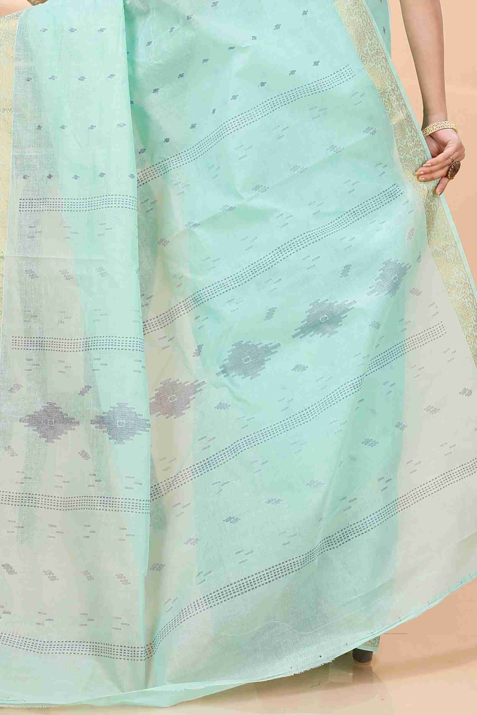 Light Green Pure Cotton Porna Tant Saree Print (1410)