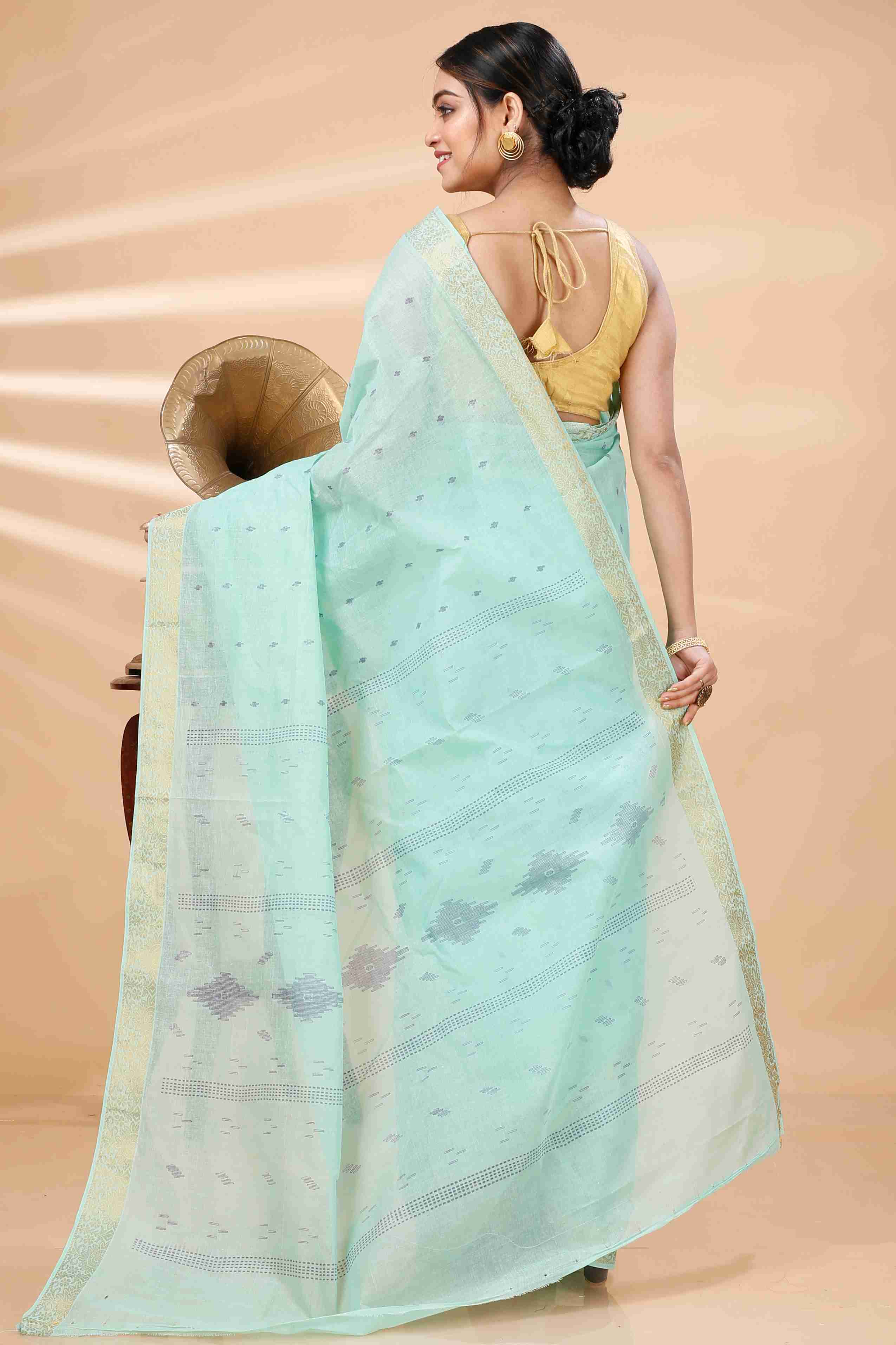 Light Green Pure Cotton Porna Tant Saree Print (1410)