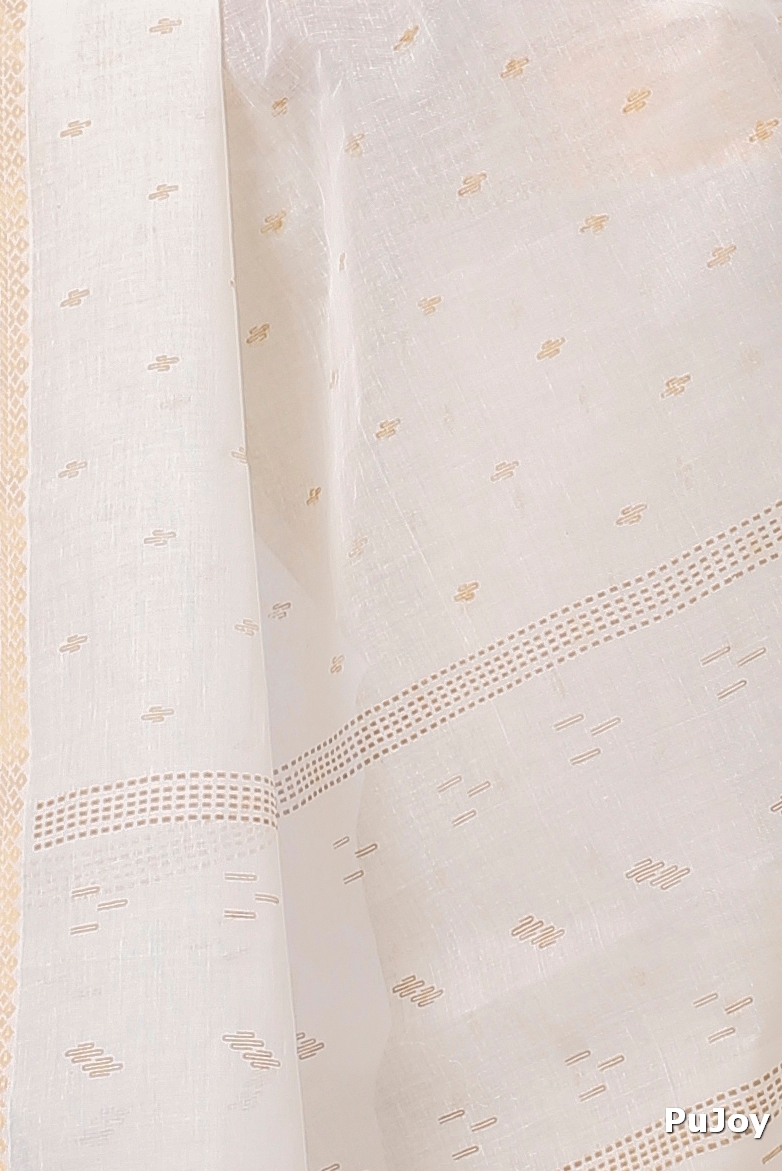 White Brown Pure Cotton Levi Tant Saree Print (1411)