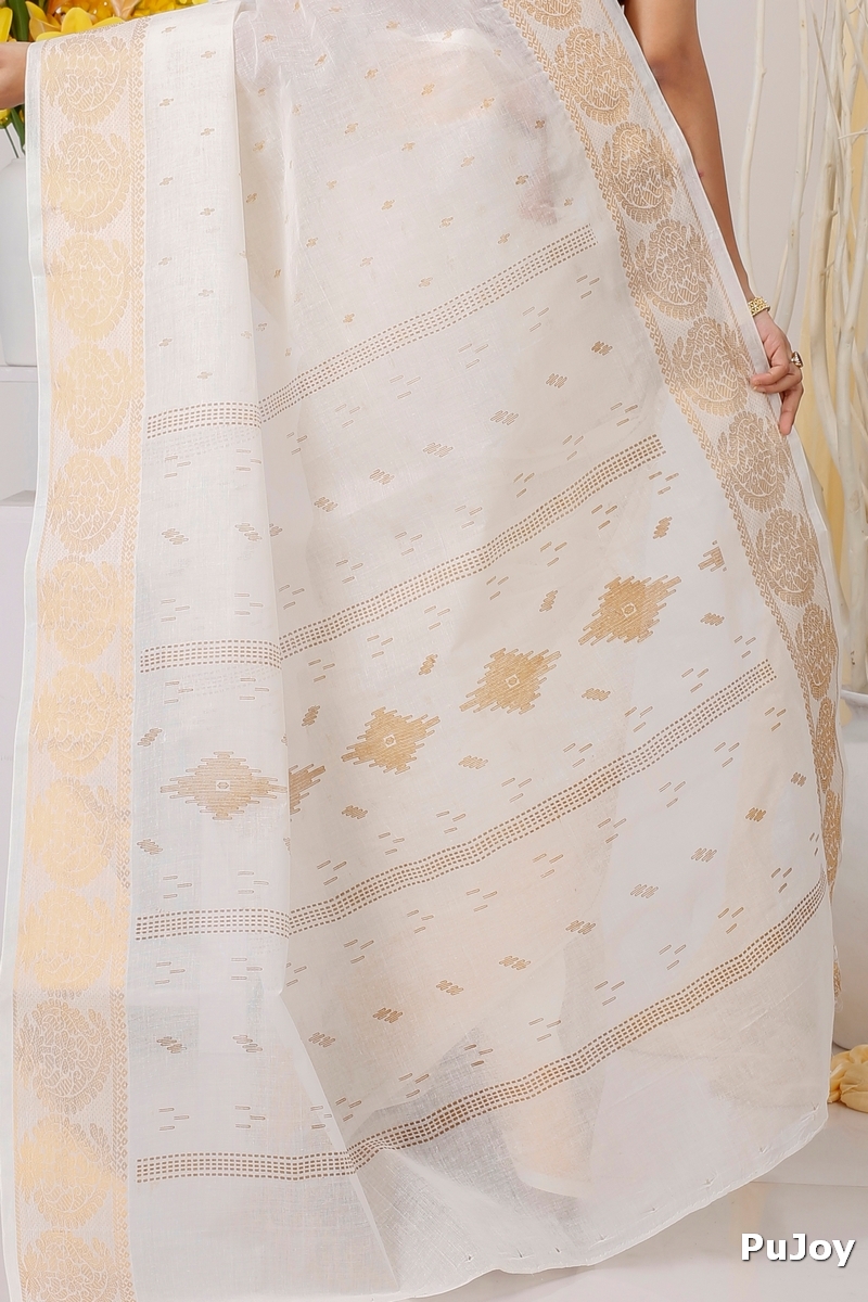 White Brown Pure Cotton Levi Tant Saree Print (1411)