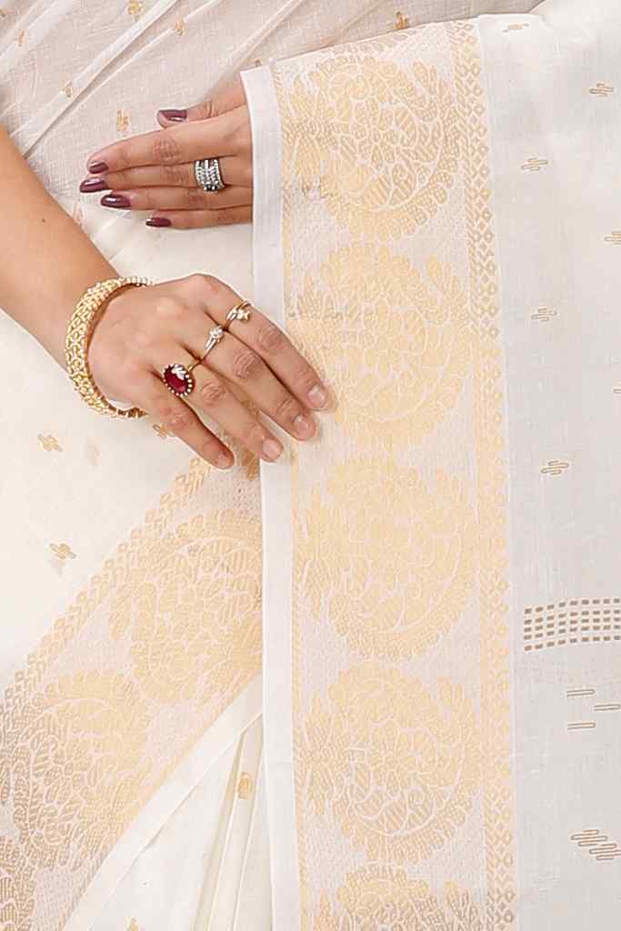 White Brown Pure Cotton Levi Tant Saree Print (1411)