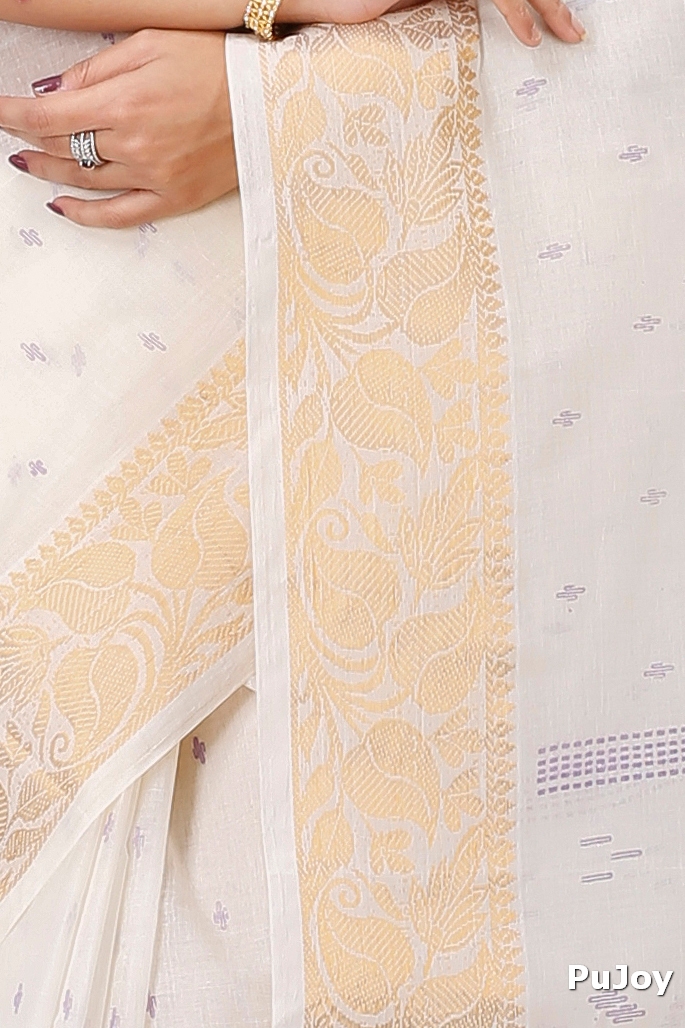 White Purpel Pure Cotton Levi Tant Saree Print (1412)