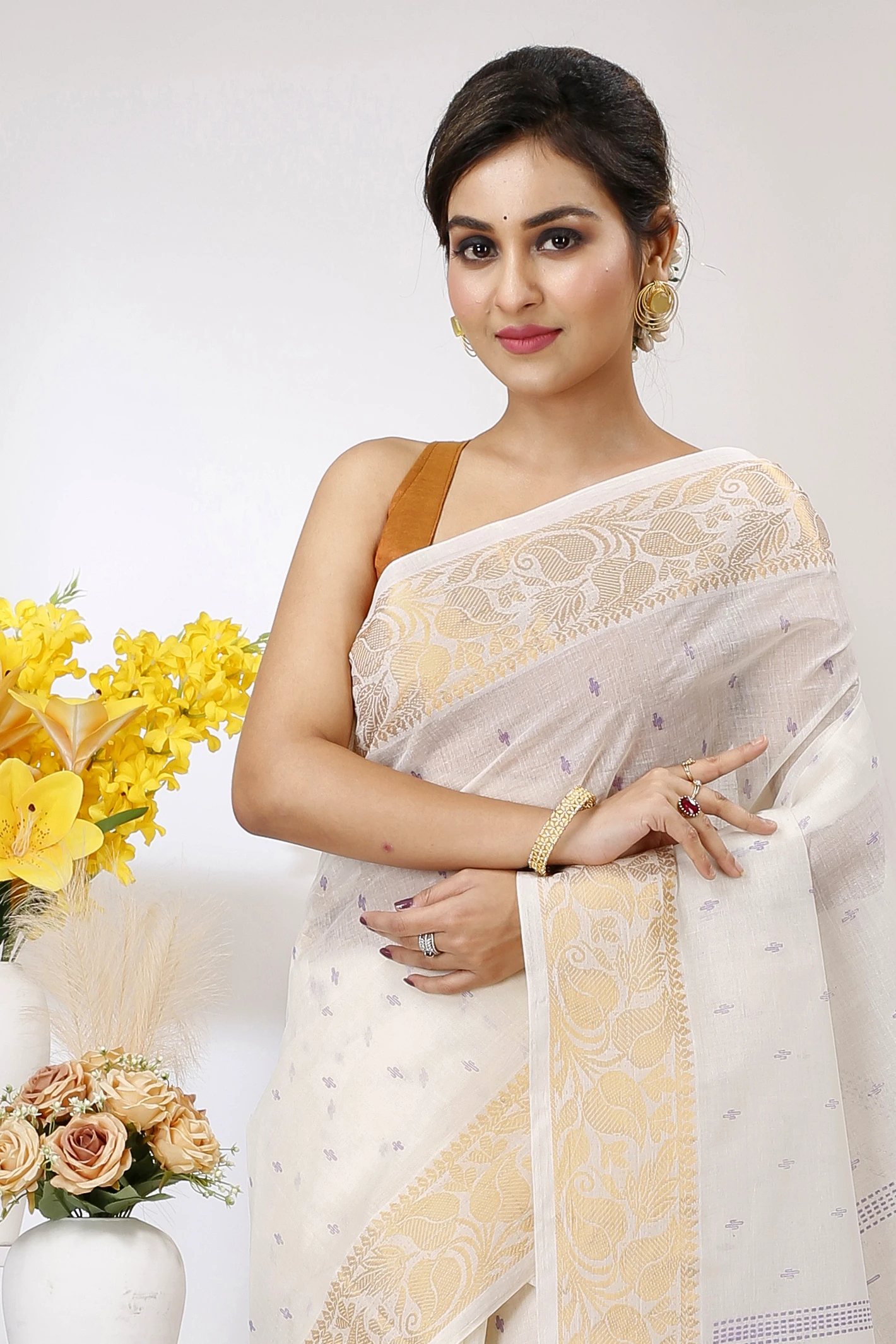 White Purpel Pure Cotton Levi Tant Saree Print (1412)
