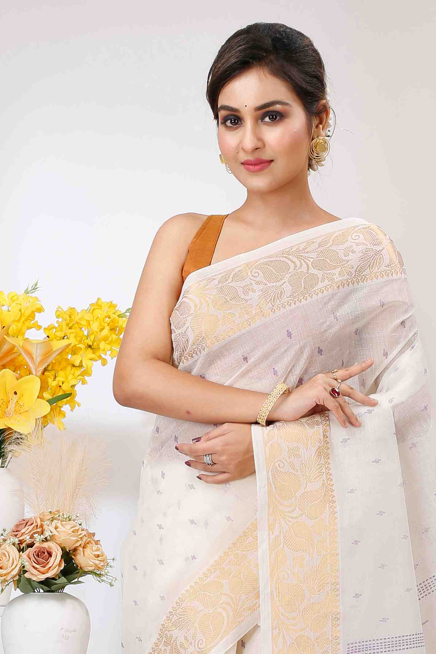 White Purpel Pure Cotton Levi Tant Saree Print (1412)
