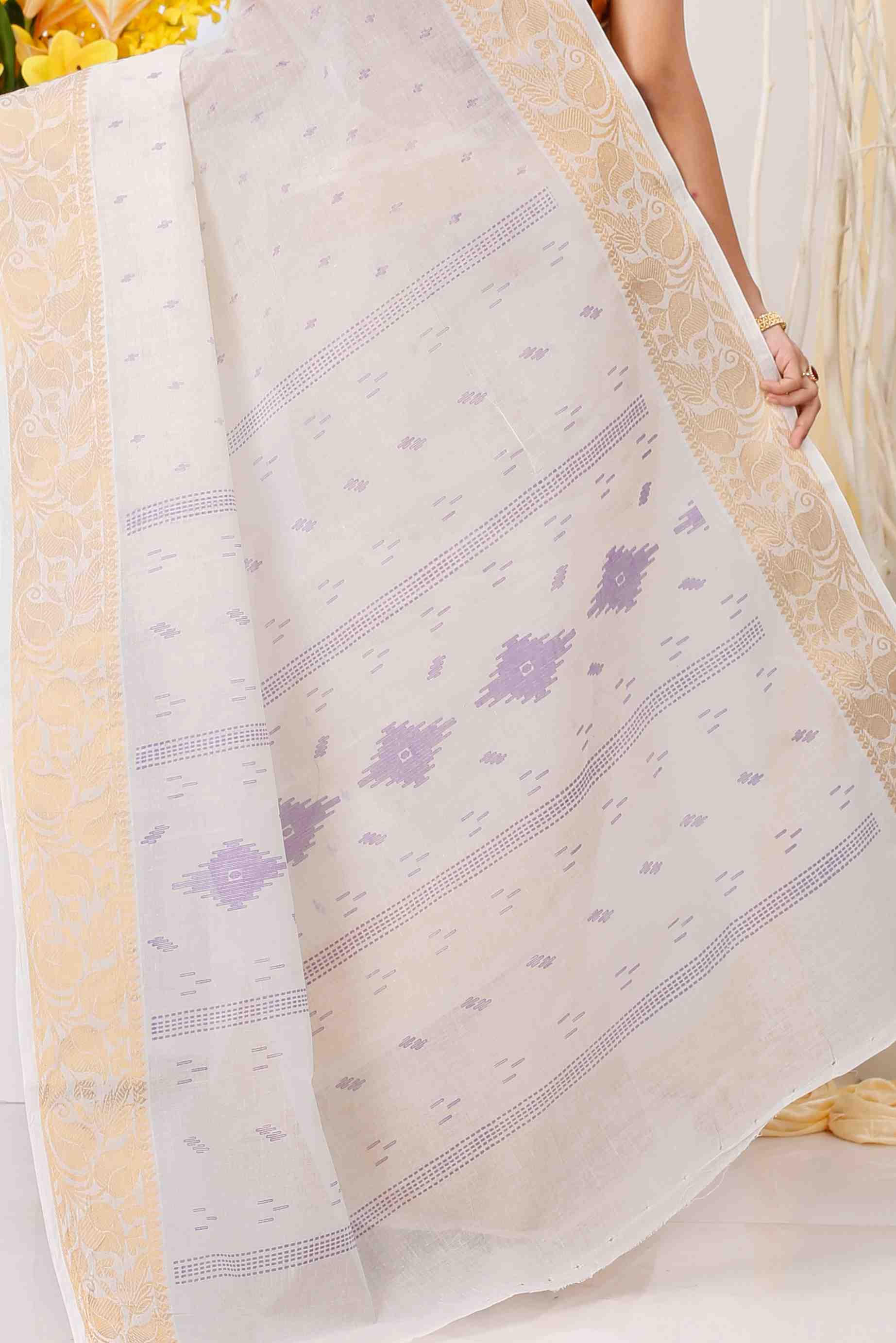 White Purpel Pure Cotton Levi Tant Saree Print (1412)