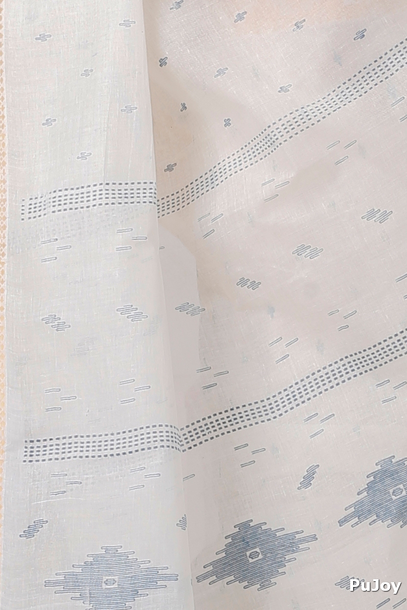 White Blue Pure Cotton Levi Tant Saree Print (1413)