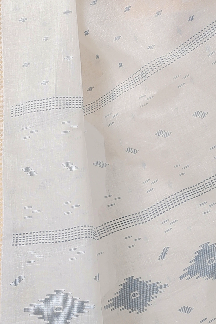 White Blue Pure Cotton Levi Tant Saree Print (1413)