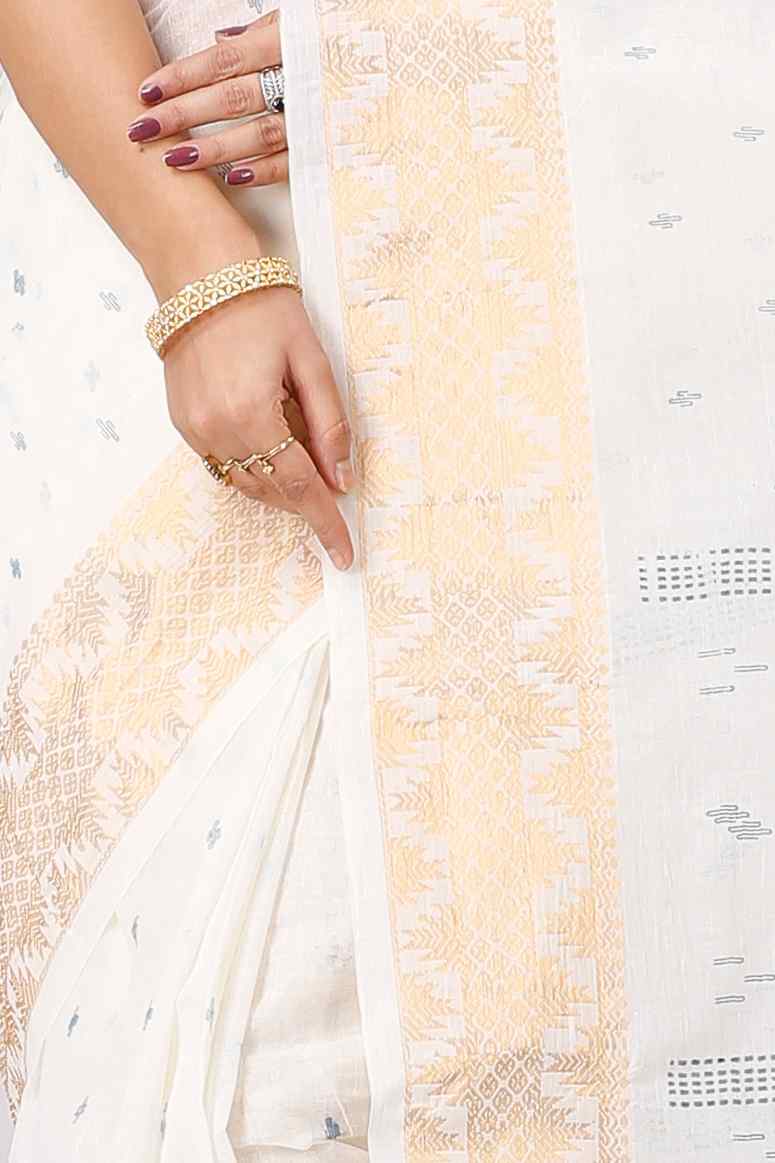 White Blue Pure Cotton Levi Tant Saree Print (1413)