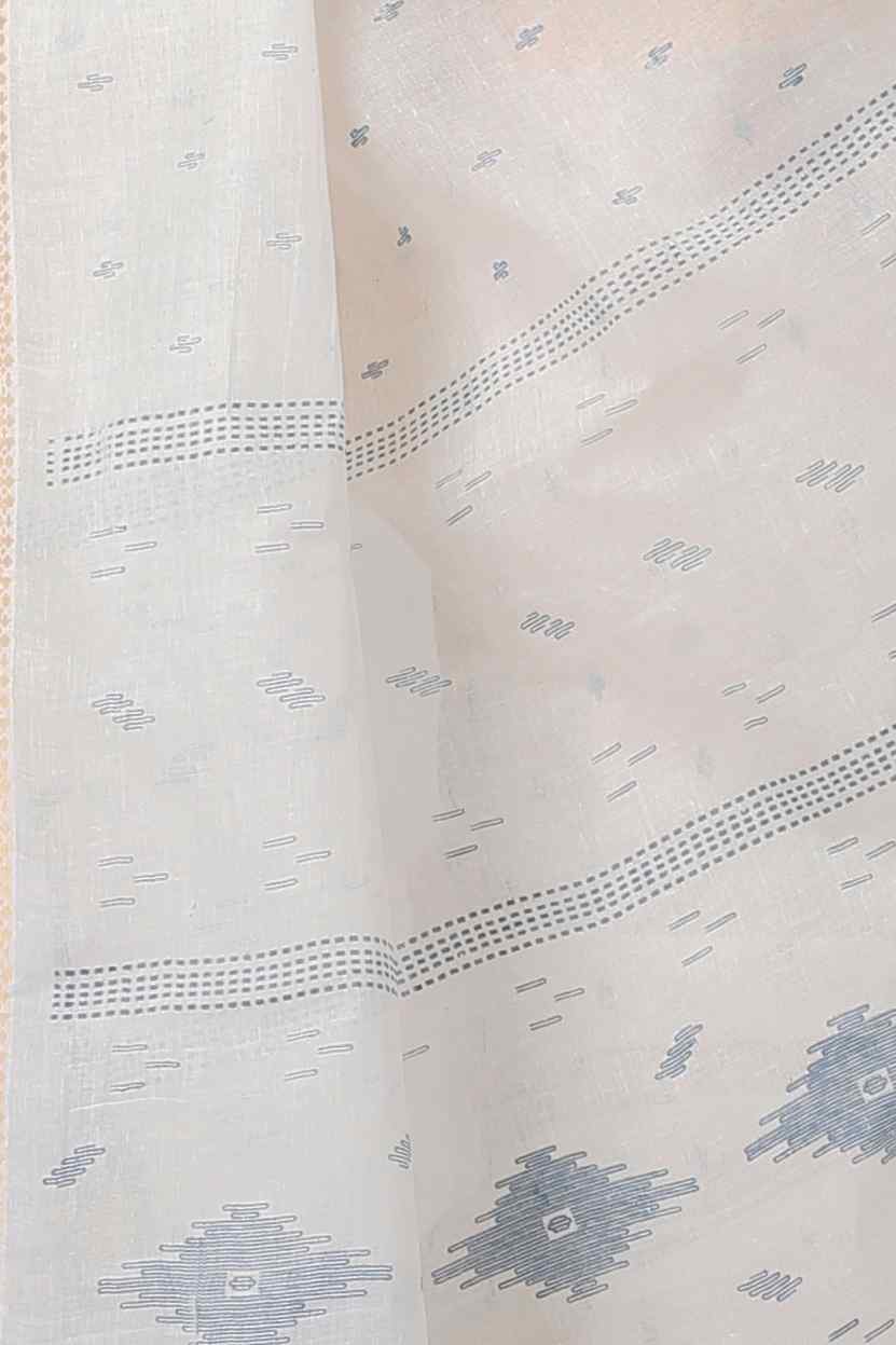 White Blue Pure Cotton Levi Tant Saree Print (1413)