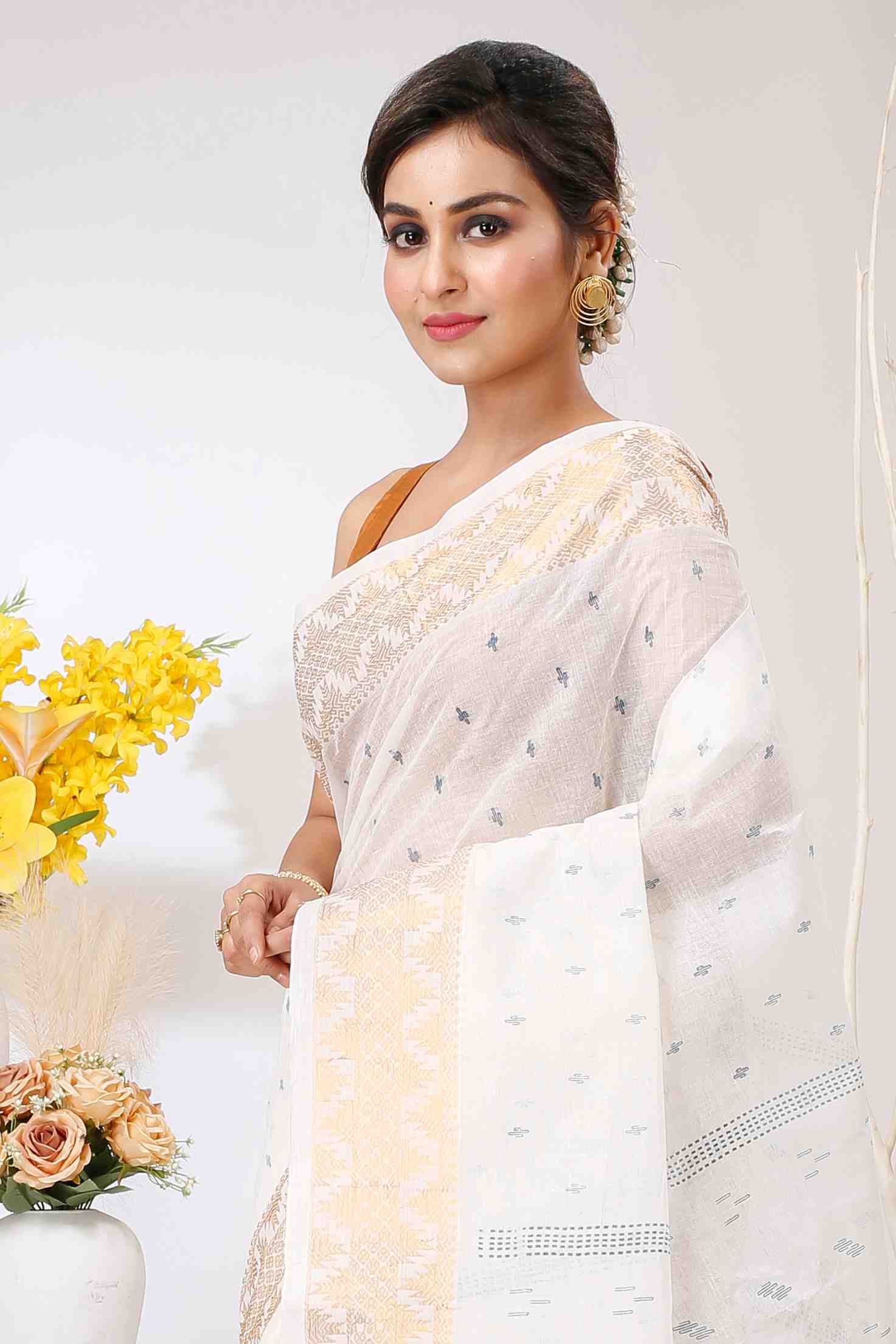 White Blue Pure Cotton Levi Tant Saree Print (1413)