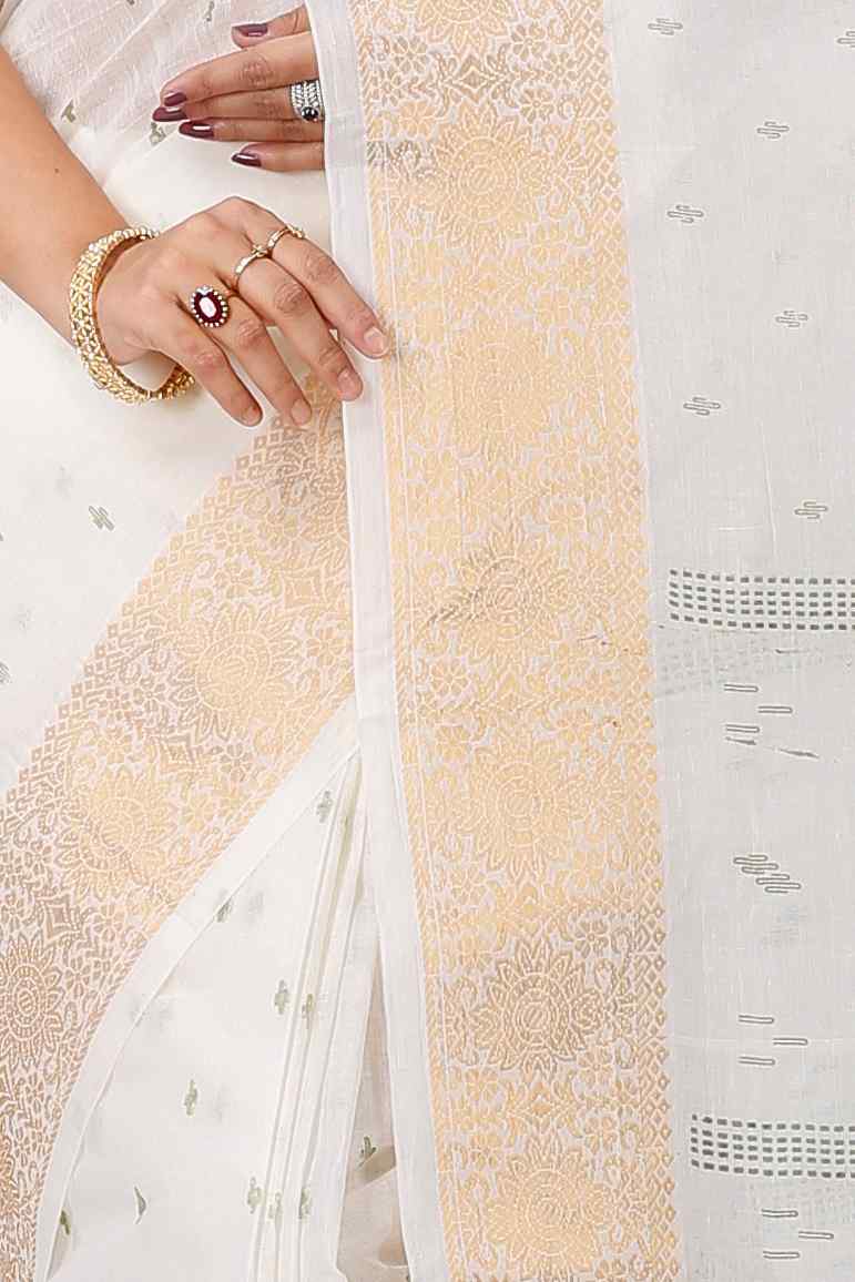 White Green Pure Cotton Levi Tant Saree Print (1414)