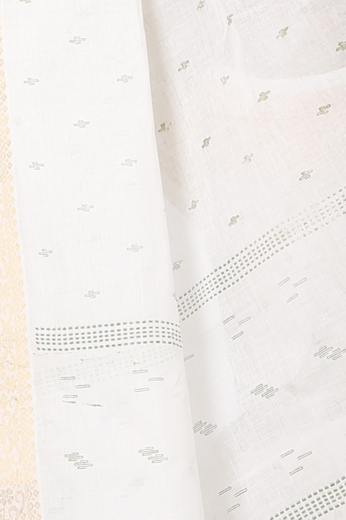 White Green Pure Cotton Levi Tant Saree Print (1414)