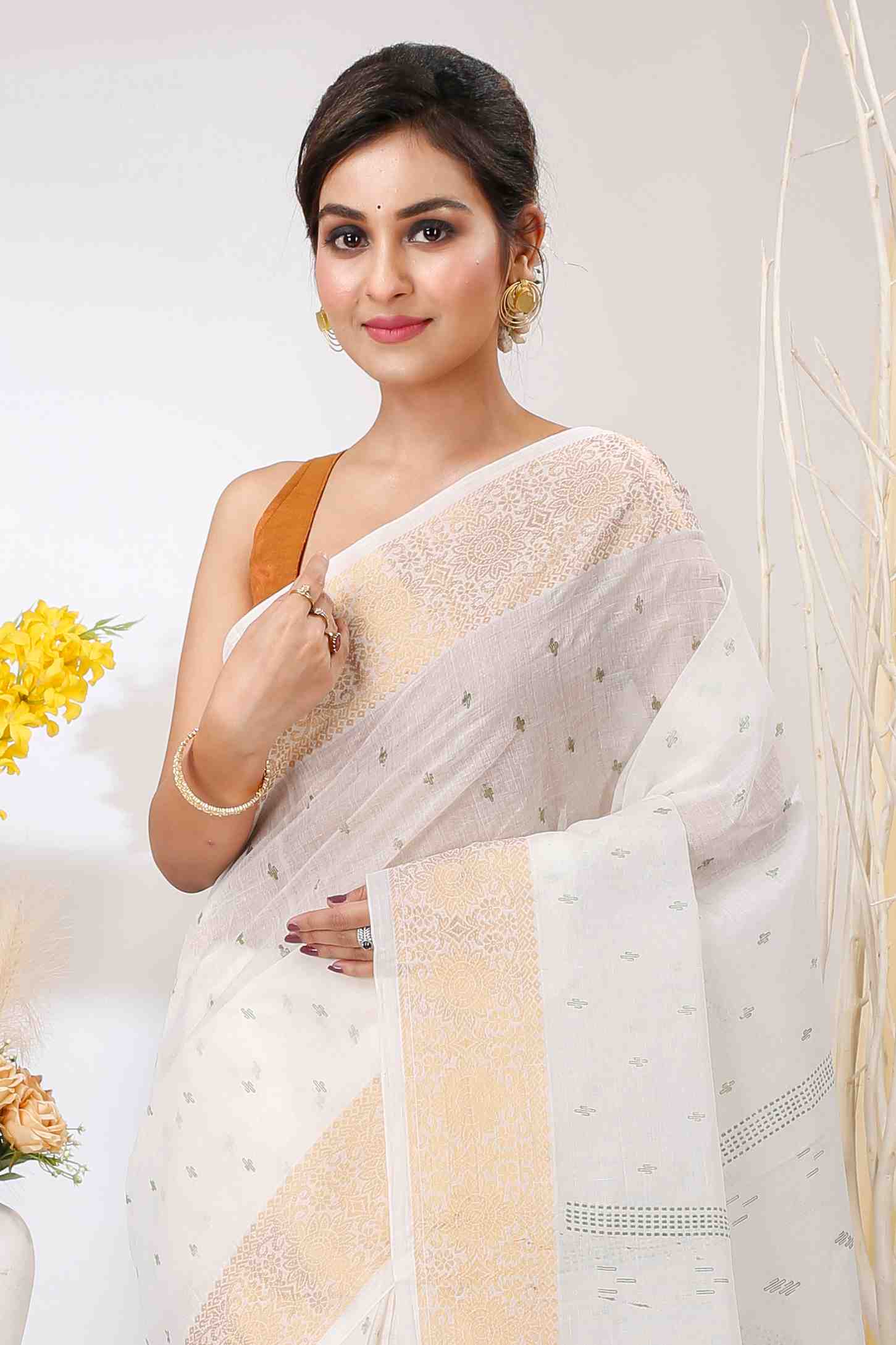 White Green Pure Cotton Levi Tant Saree Print (1414)