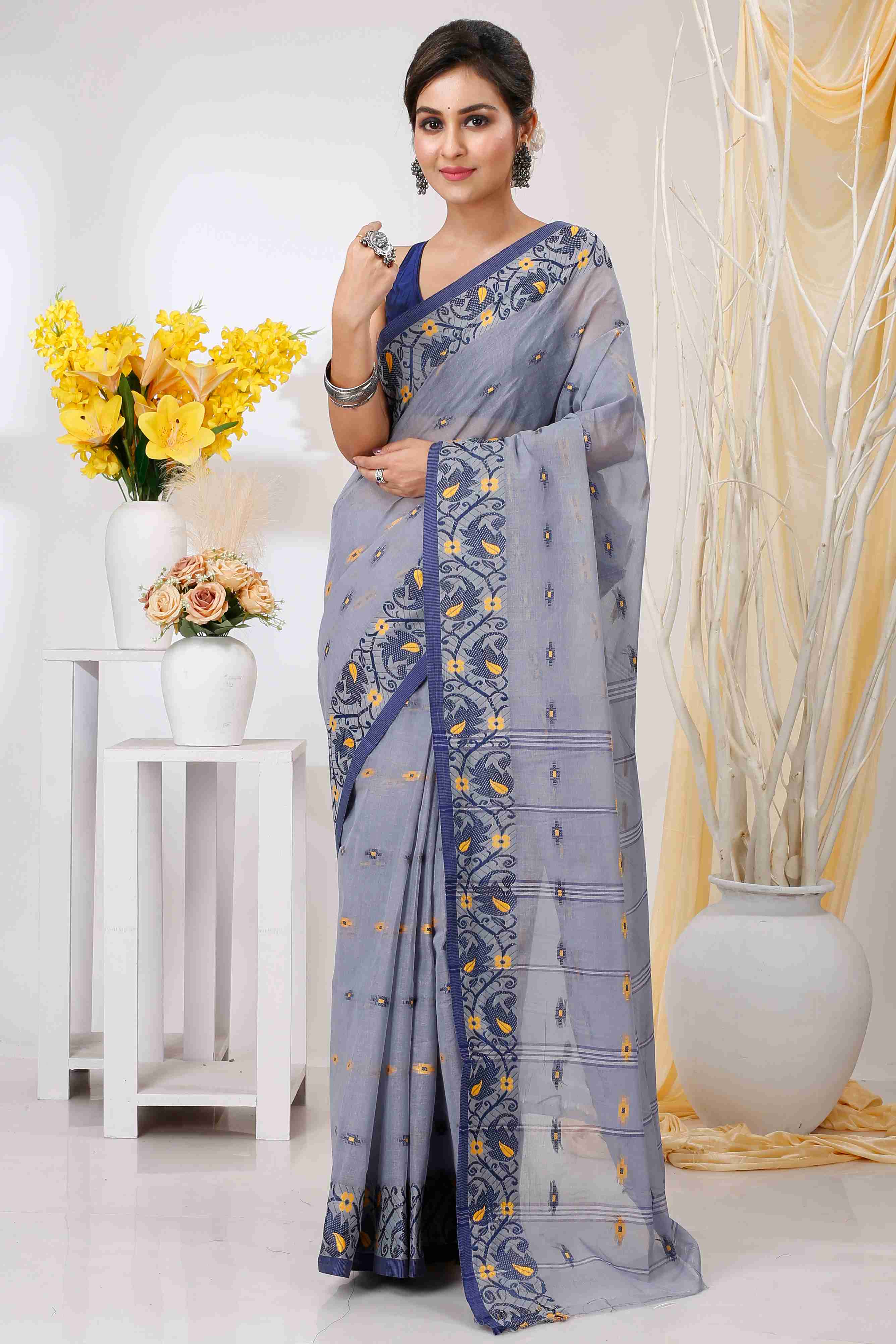 Grey Pure Cotton Lucy Tant Saree (1416)