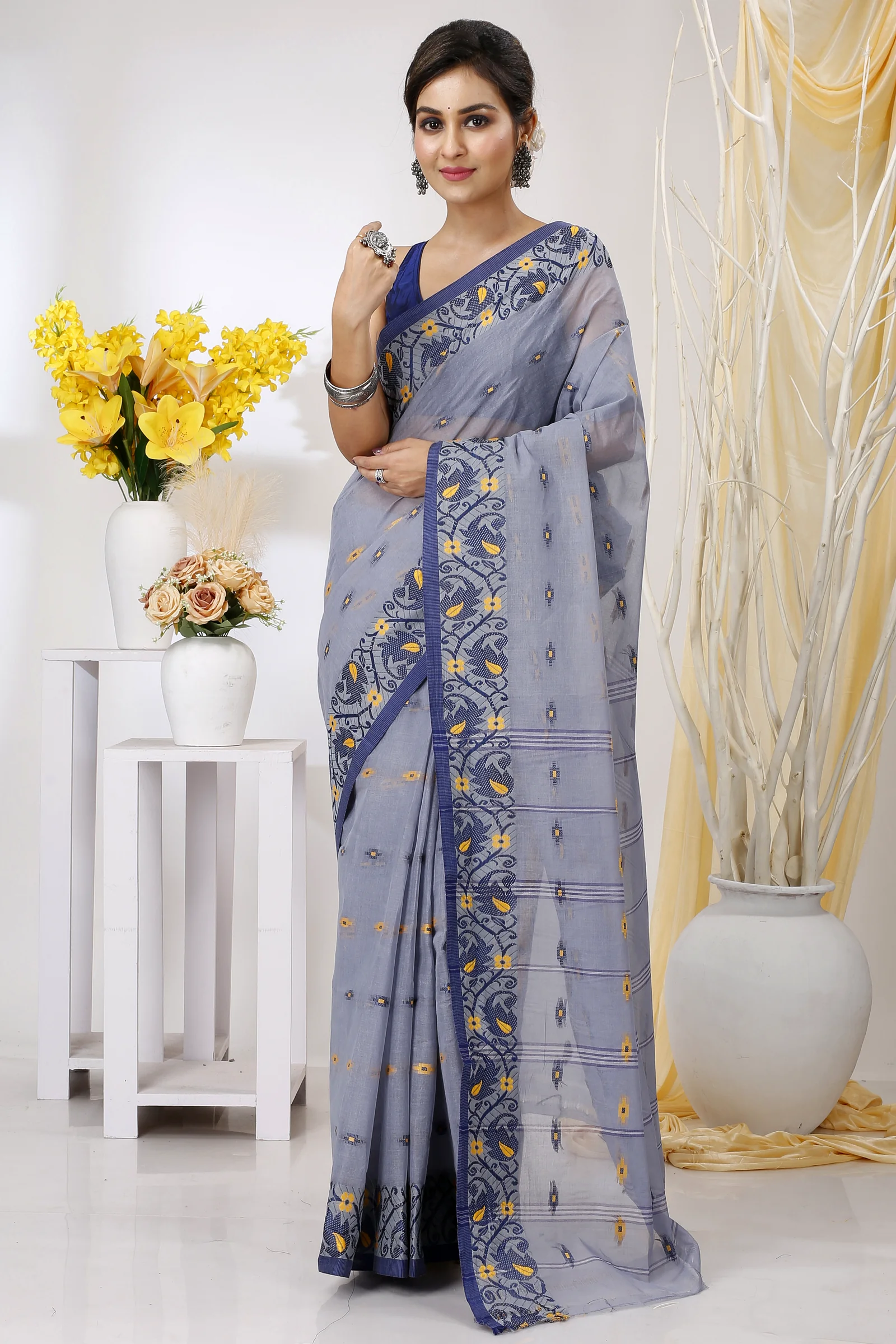 Grey Pure Cotton Lucy Tant Saree (1416)
