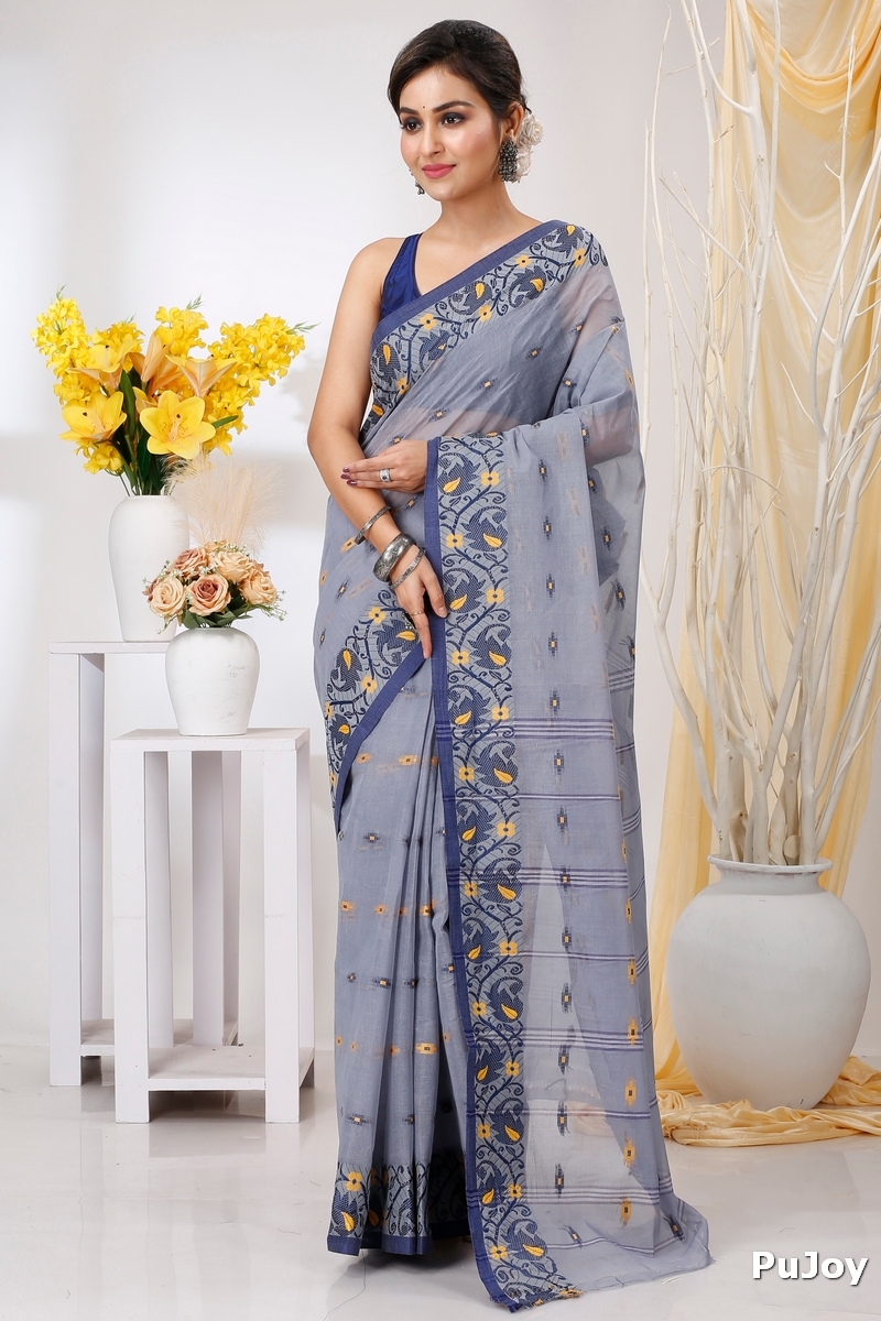 Grey Pure Cotton Lucy Tant Saree (1416)