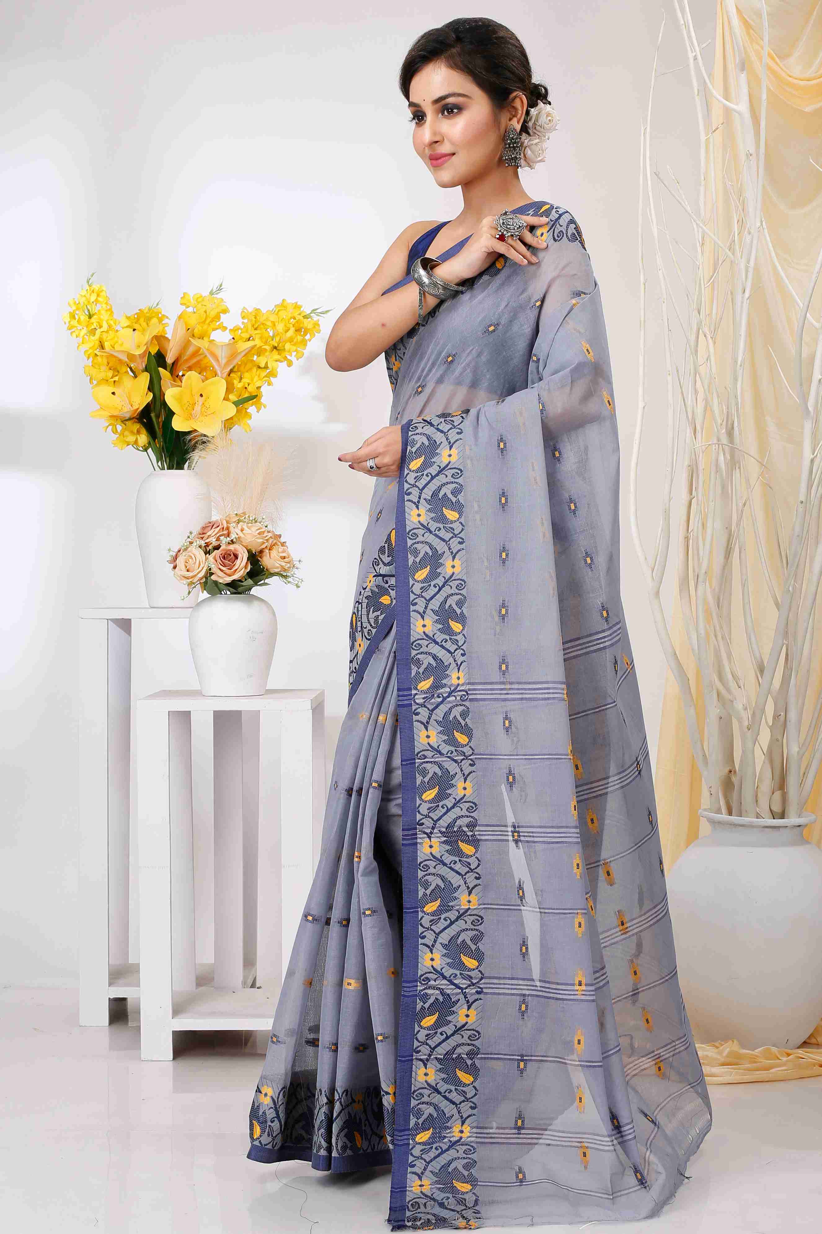 Grey Pure Cotton Lucy Tant Saree (1416)