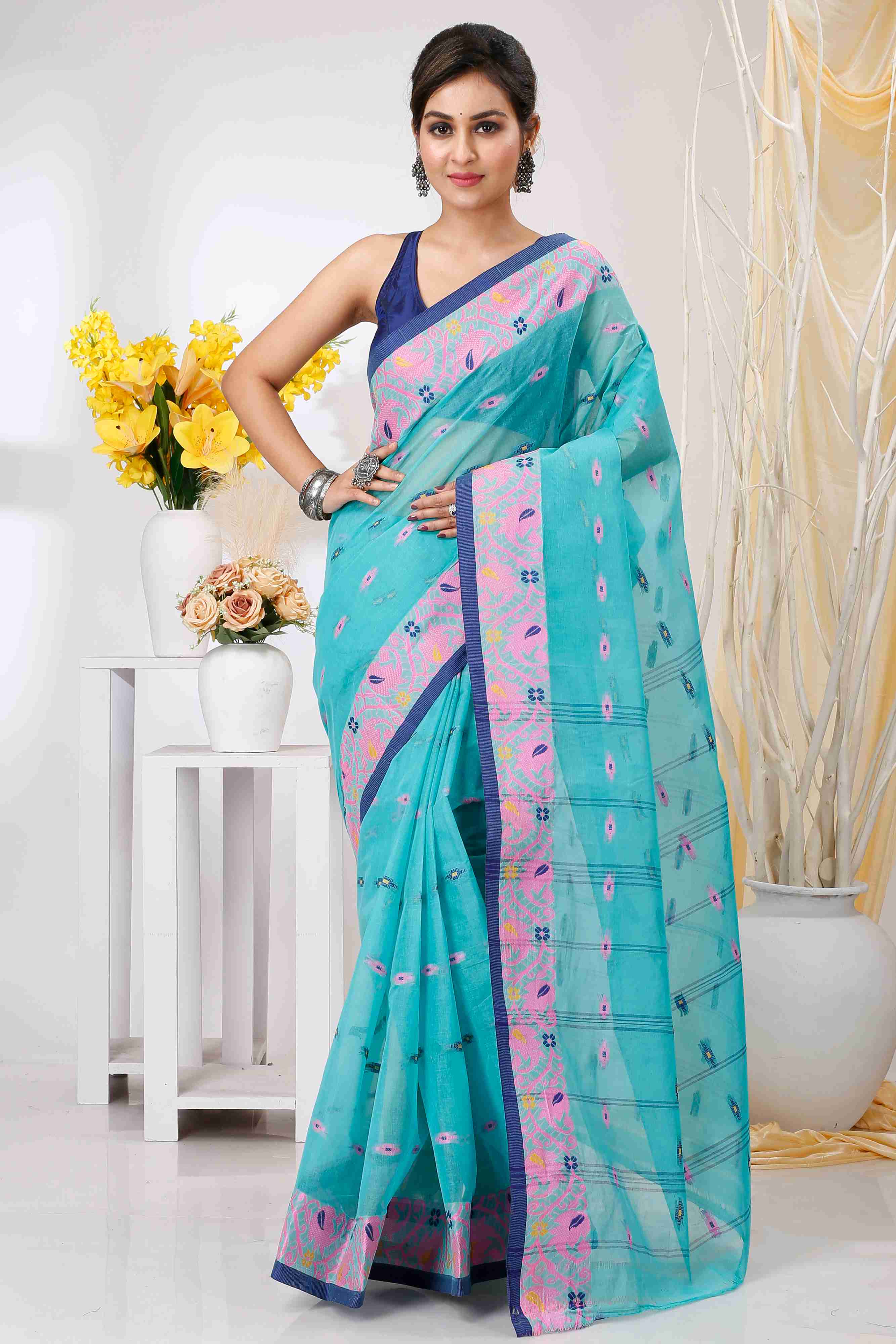 See Green Pure Cotton Lucy Tant Saree (1417)