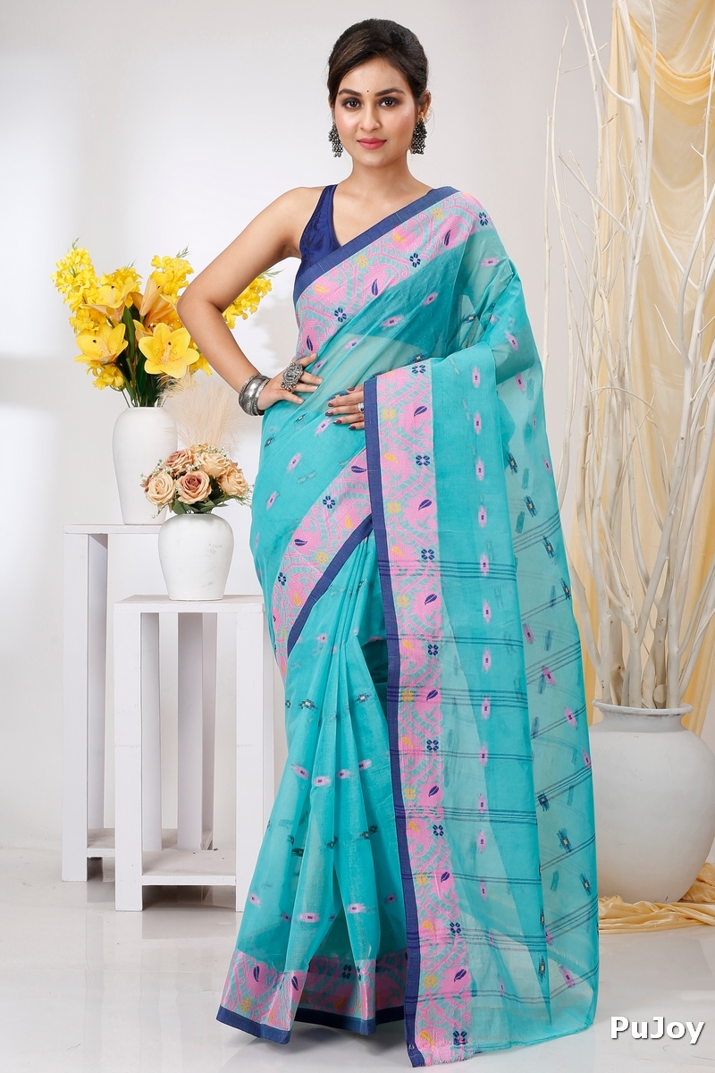 See Green Pure Cotton Lucy Tant Saree (1417)