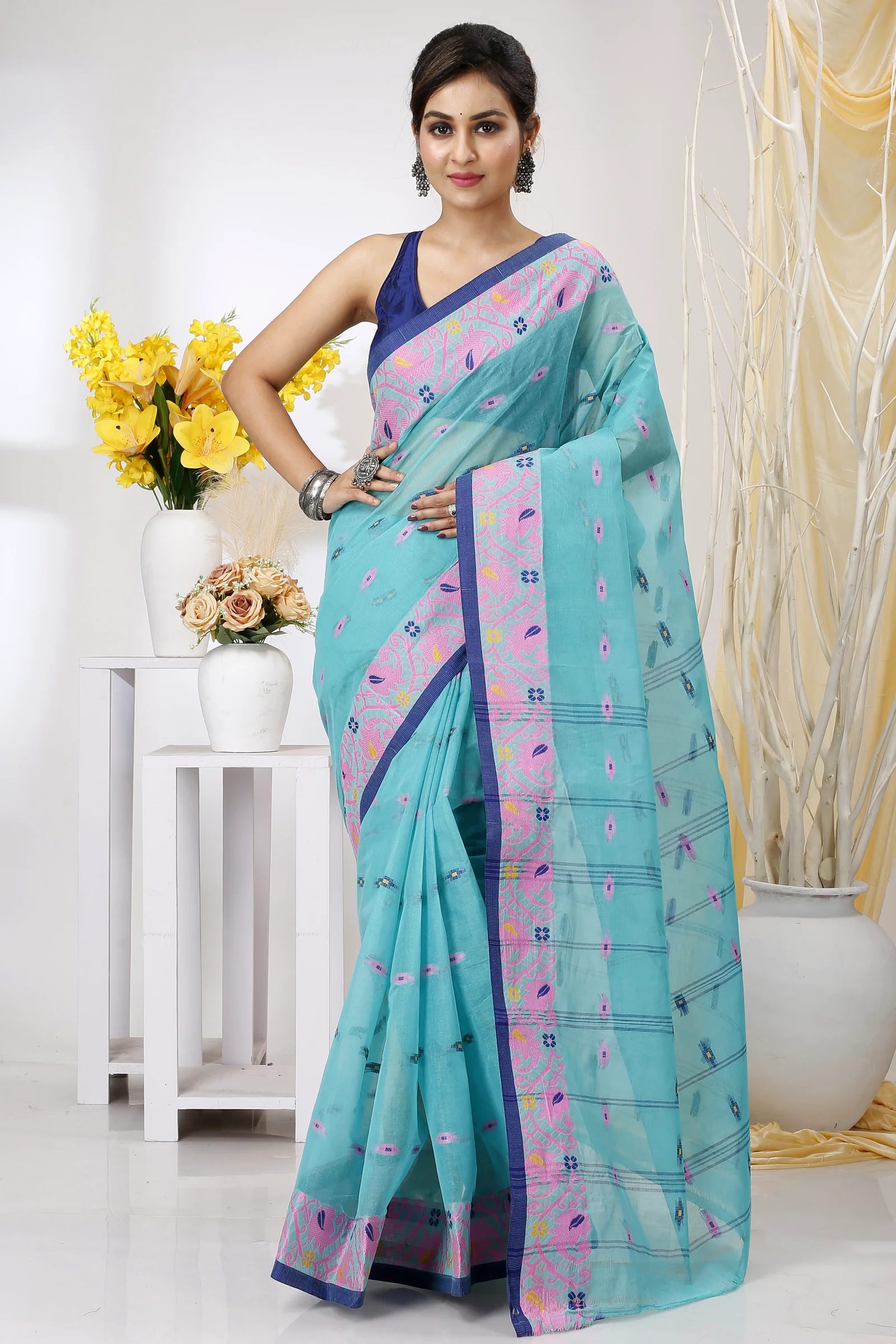 See Green Pure Cotton Lucy Tant Saree (1417)