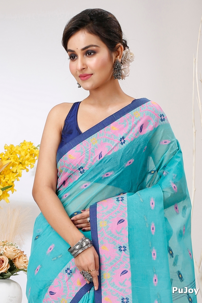 See Green Pure Cotton Lucy Tant Saree (1417)