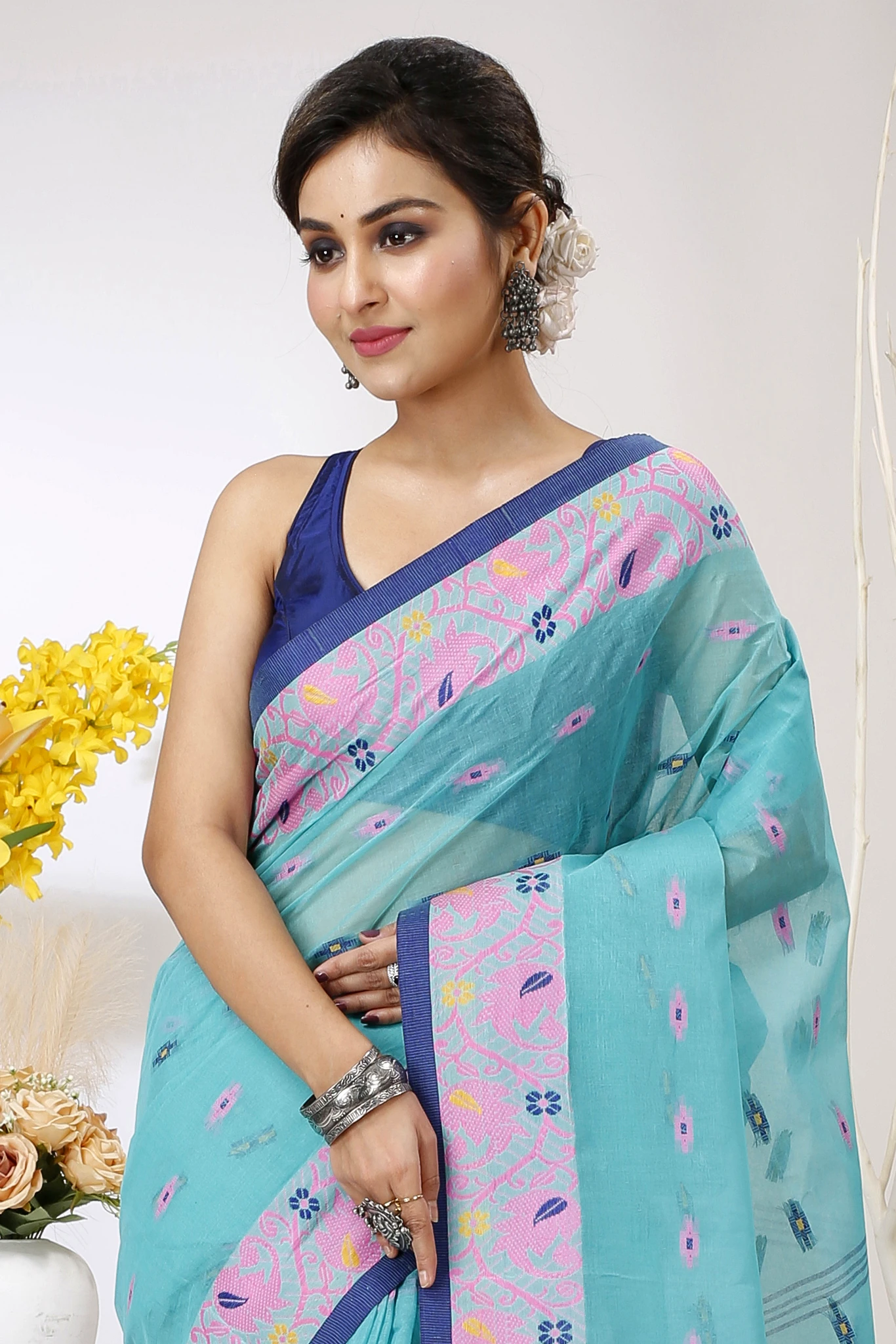 See Green Pure Cotton Lucy Tant Saree (1417)
